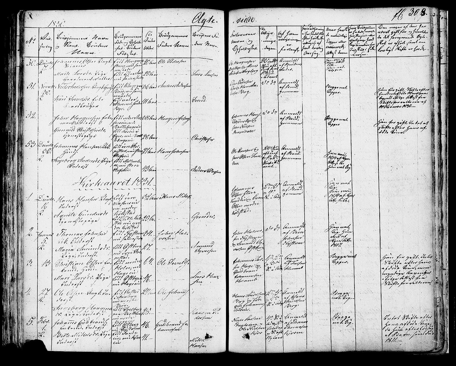 Ringsaker prestekontor, AV/SAH-PREST-014/K/Ka/L0007: Parish register (official) no. 7A, 1826-1837, p. 308