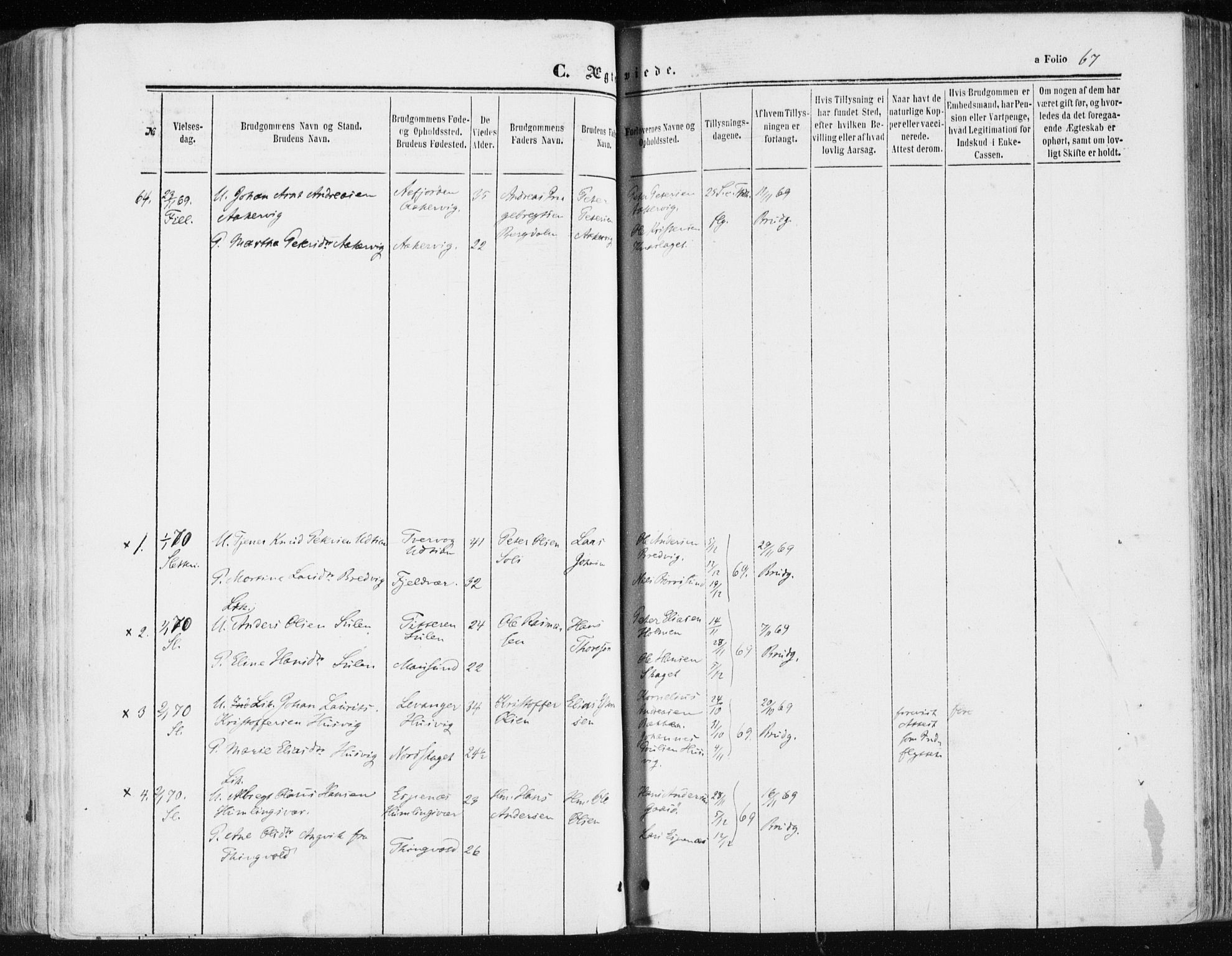 Ministerialprotokoller, klokkerbøker og fødselsregistre - Sør-Trøndelag, SAT/A-1456/634/L0531: Parish register (official) no. 634A07, 1861-1870, p. 67