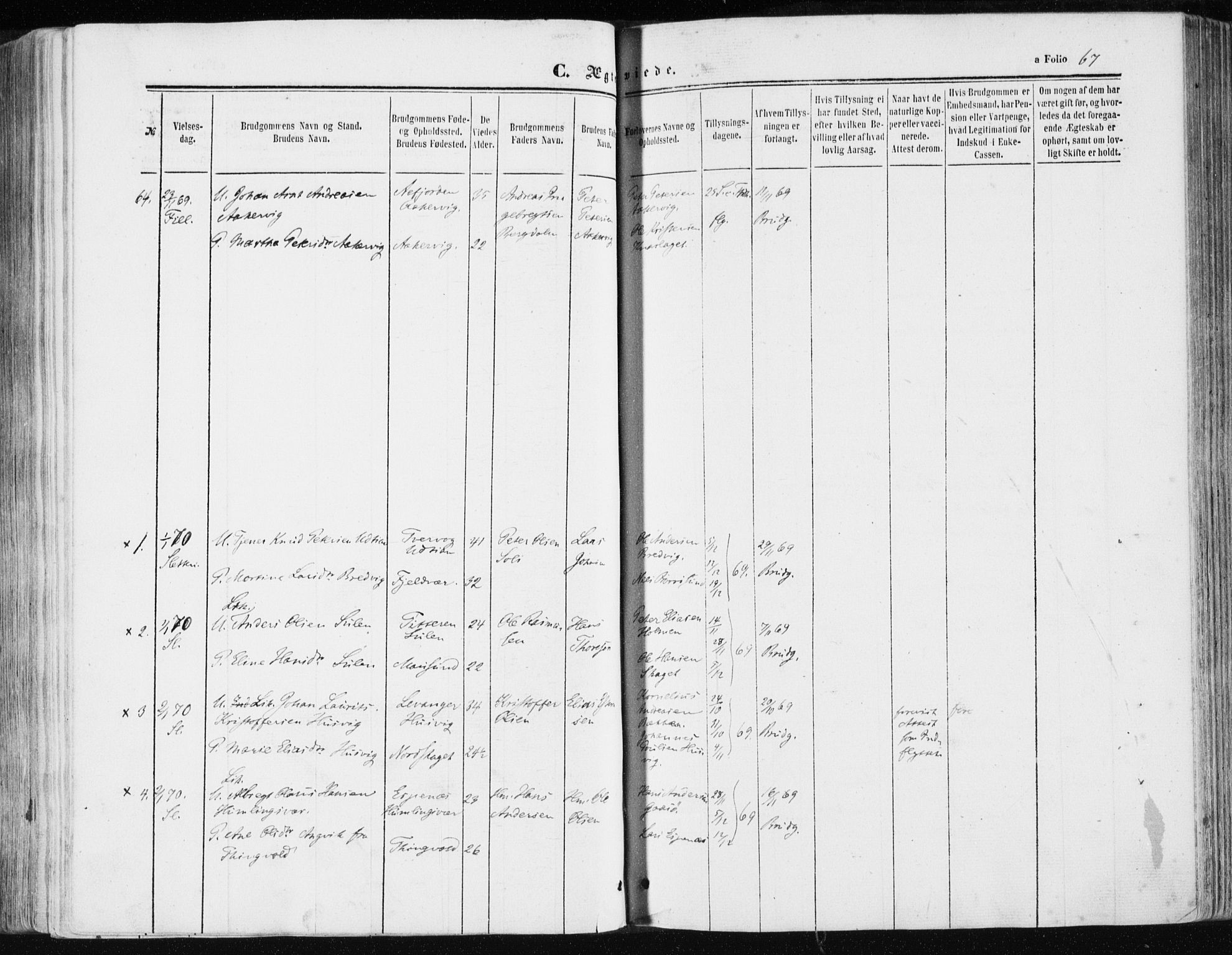 Ministerialprotokoller, klokkerbøker og fødselsregistre - Sør-Trøndelag, AV/SAT-A-1456/634/L0531: Parish register (official) no. 634A07, 1861-1870, p. 67