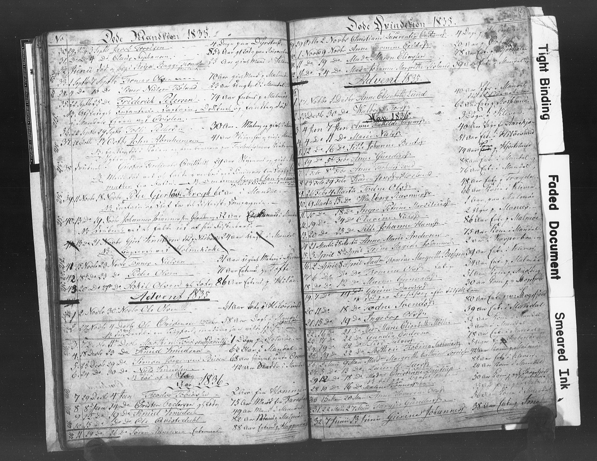 Mandal sokneprestkontor, SAK/1111-0030/F/Fb/Fba/L0003: Parish register (copy) no. B 1C, 1834-1838, p. 32