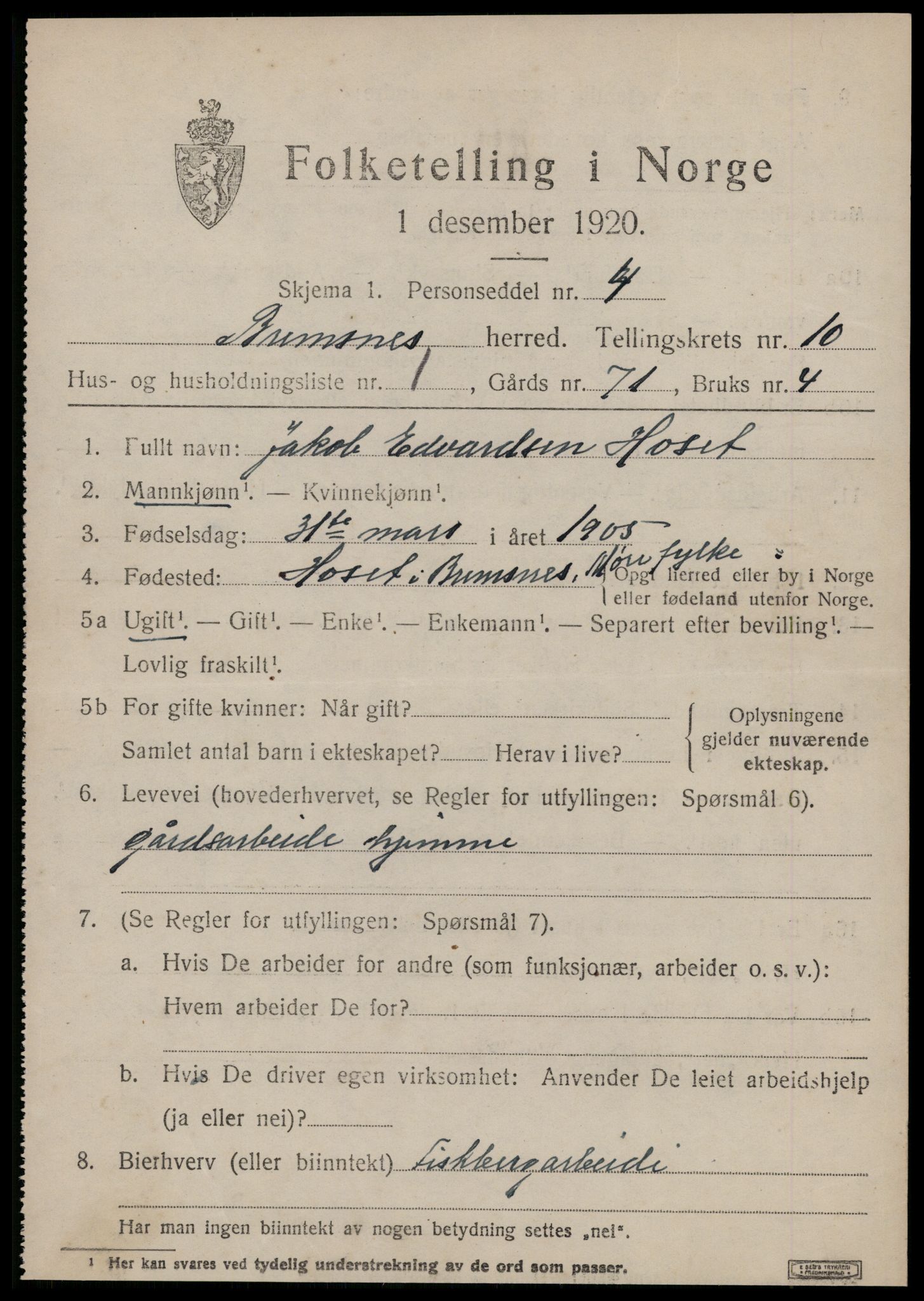 SAT, 1920 census for Bremsnes, 1920, p. 8467