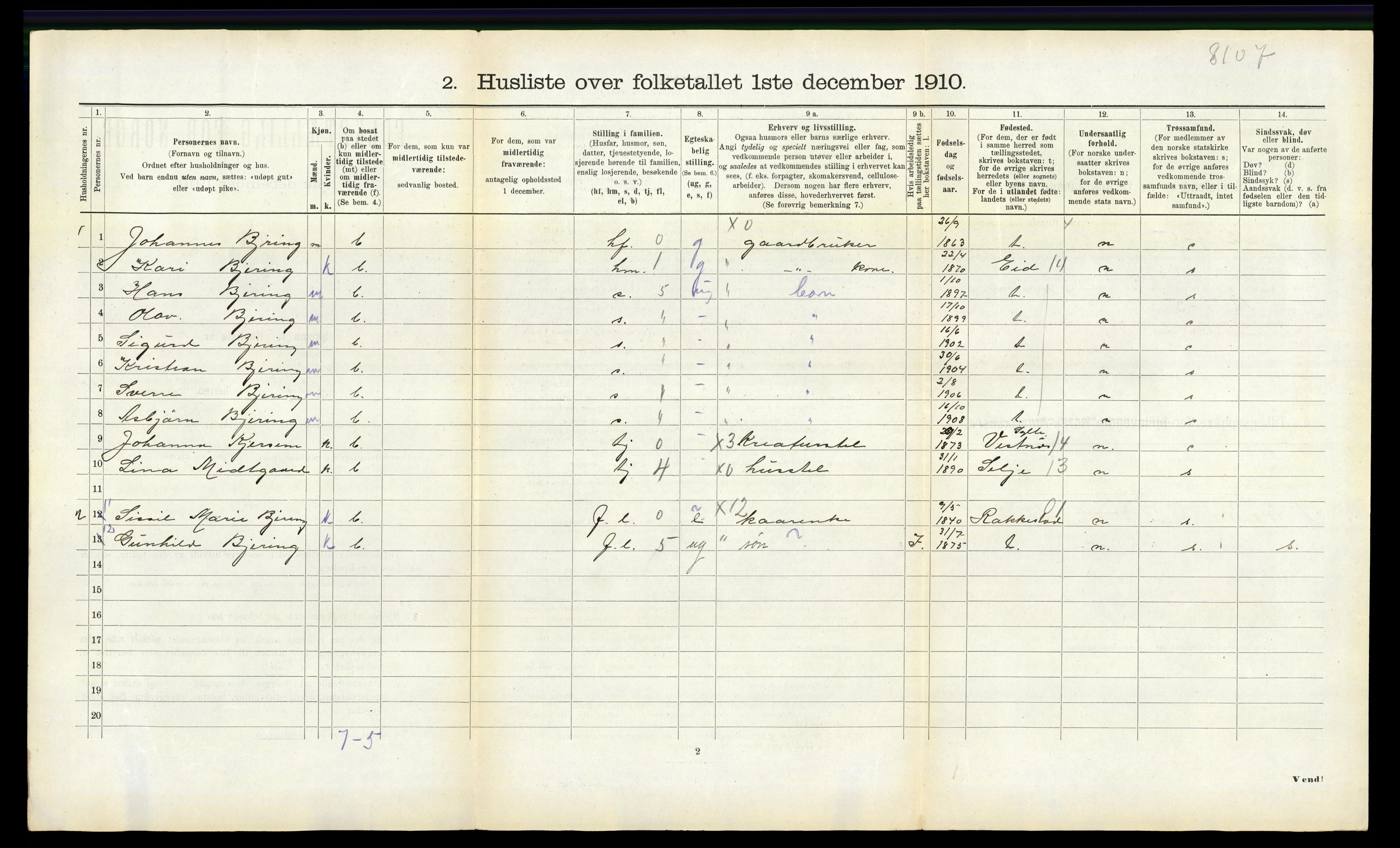 RA, 1910 census for Veøy, 1910, p. 717