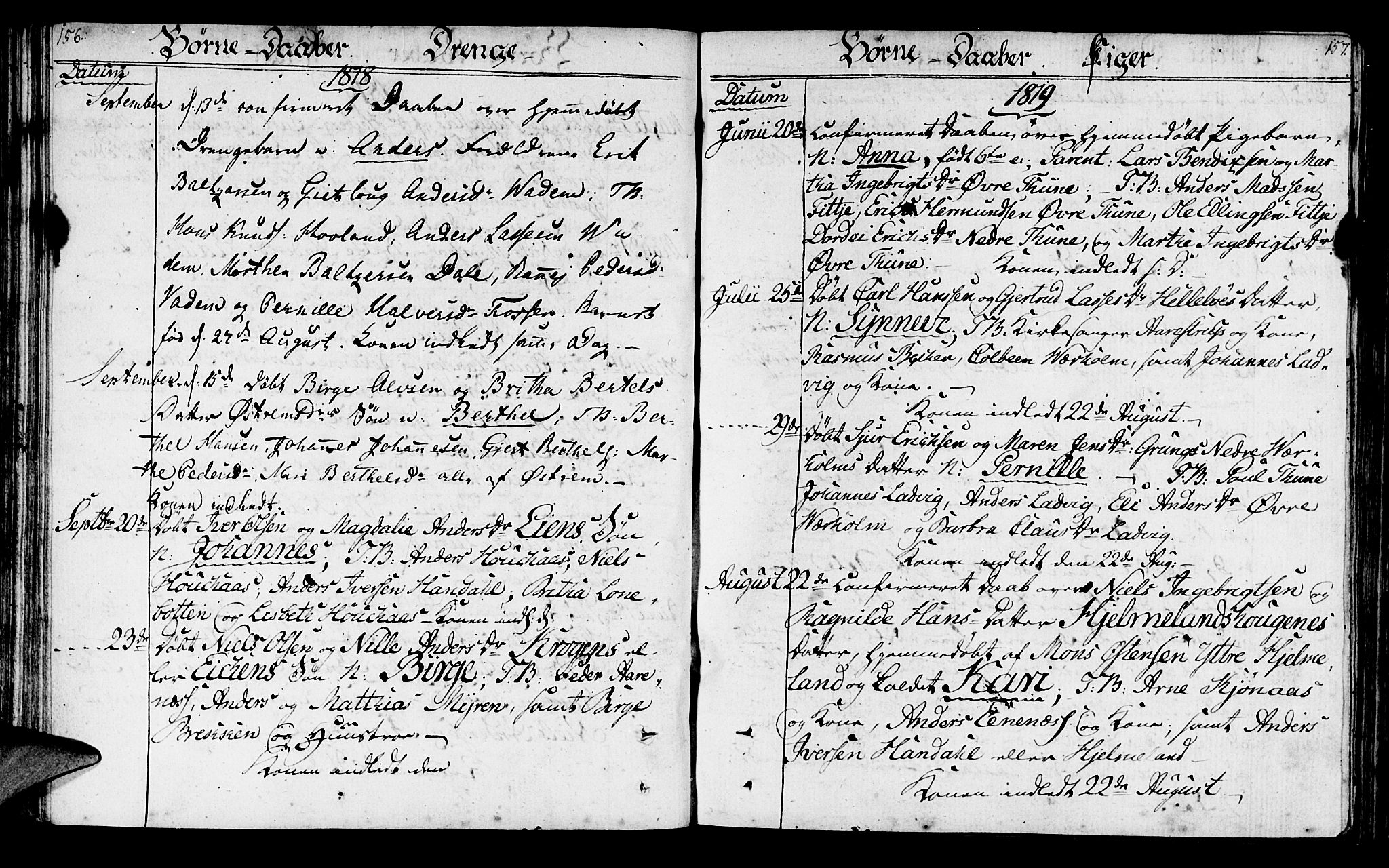Lavik sokneprestembete, SAB/A-80901: Parish register (official) no. A 1, 1809-1822, p. 156-157