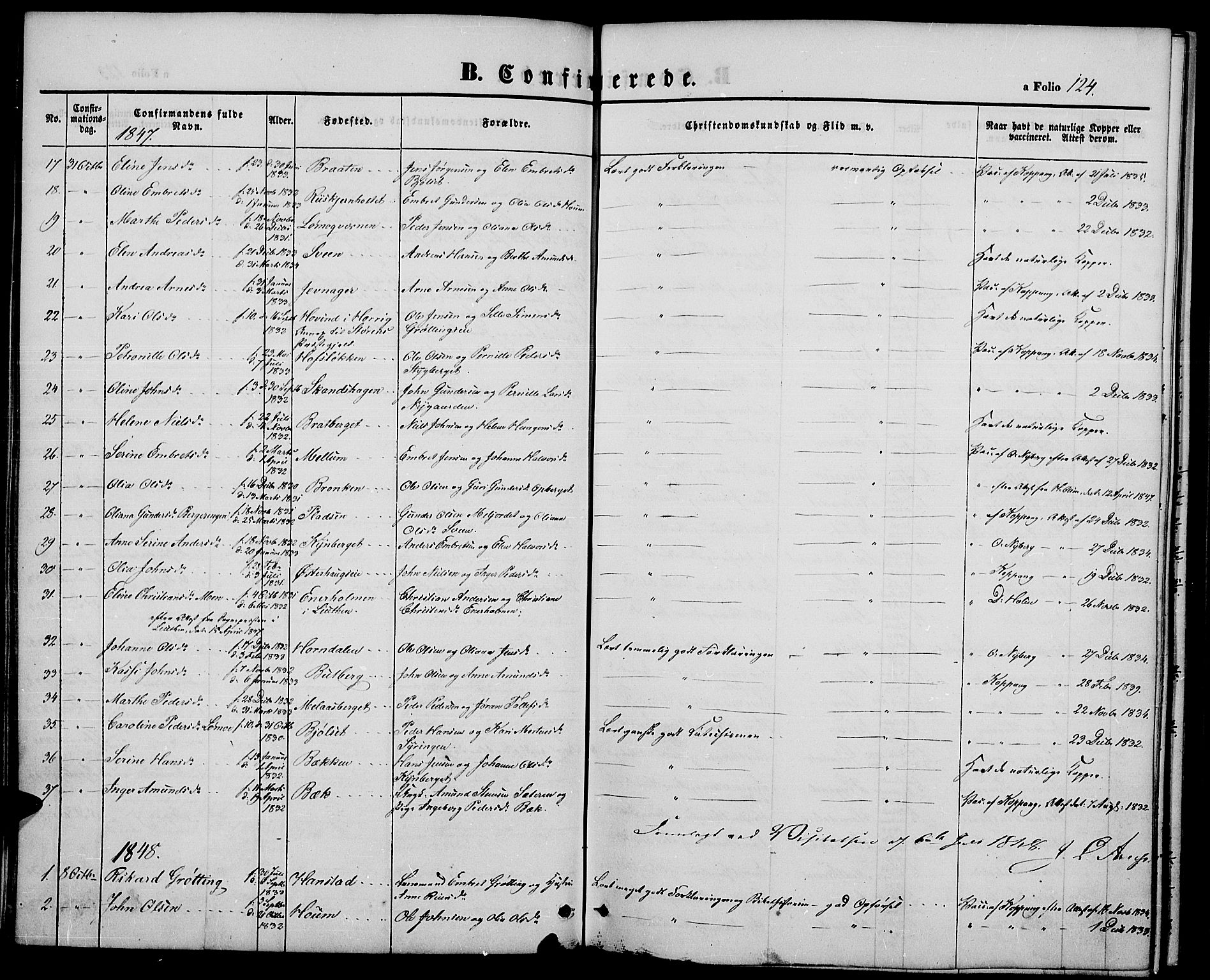 Elverum prestekontor, SAH/PREST-044/H/Ha/Hab/L0002: Parish register (copy) no. 2, 1845-1855, p. 124