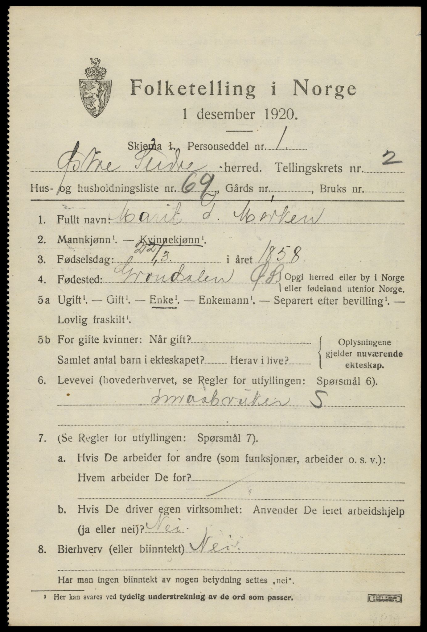 SAH, 1920 census for Øystre Slidre, 1920, p. 2171