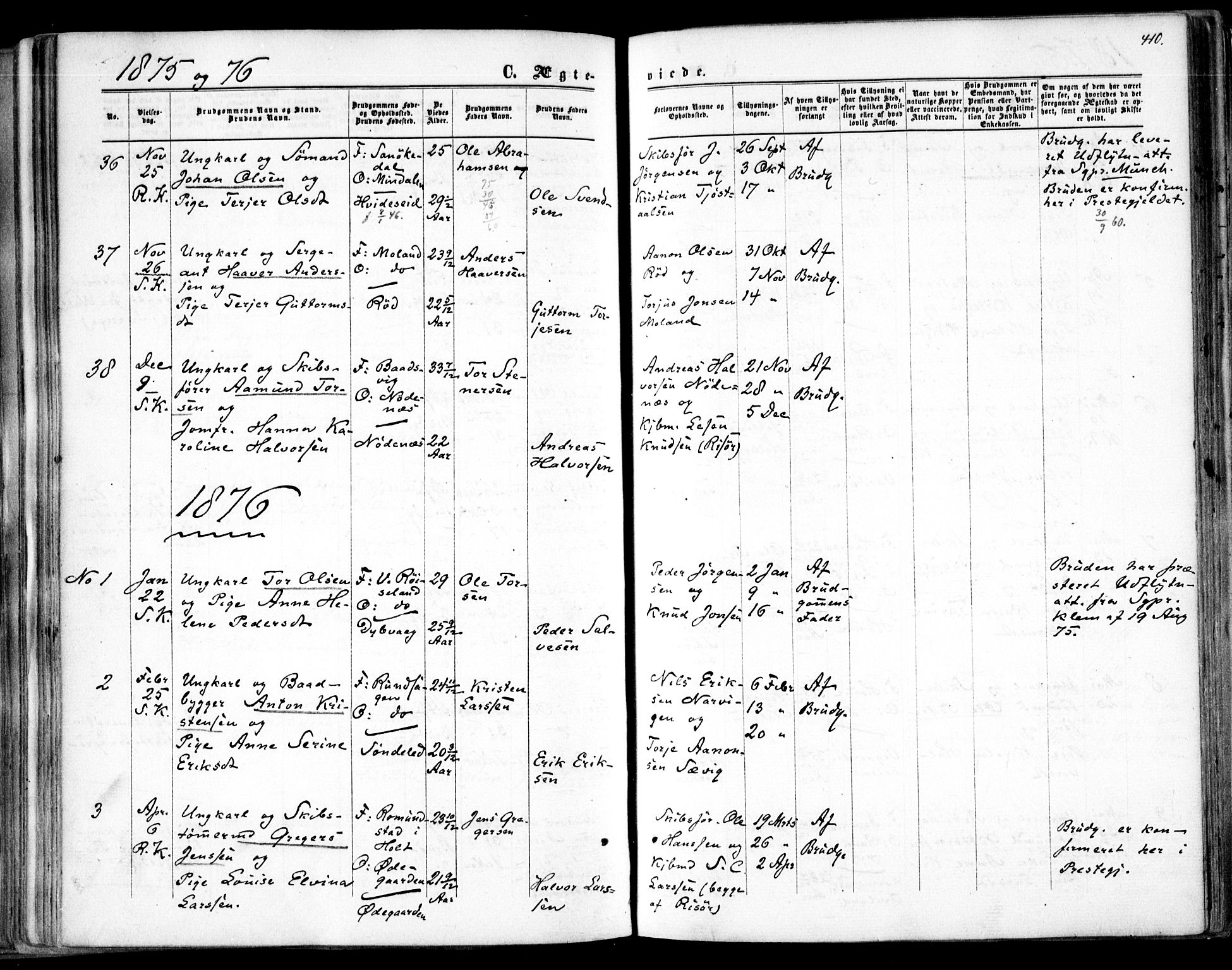 Søndeled sokneprestkontor, AV/SAK-1111-0038/F/Fa/L0003: Parish register (official) no. A 3, 1861-1879, p. 410