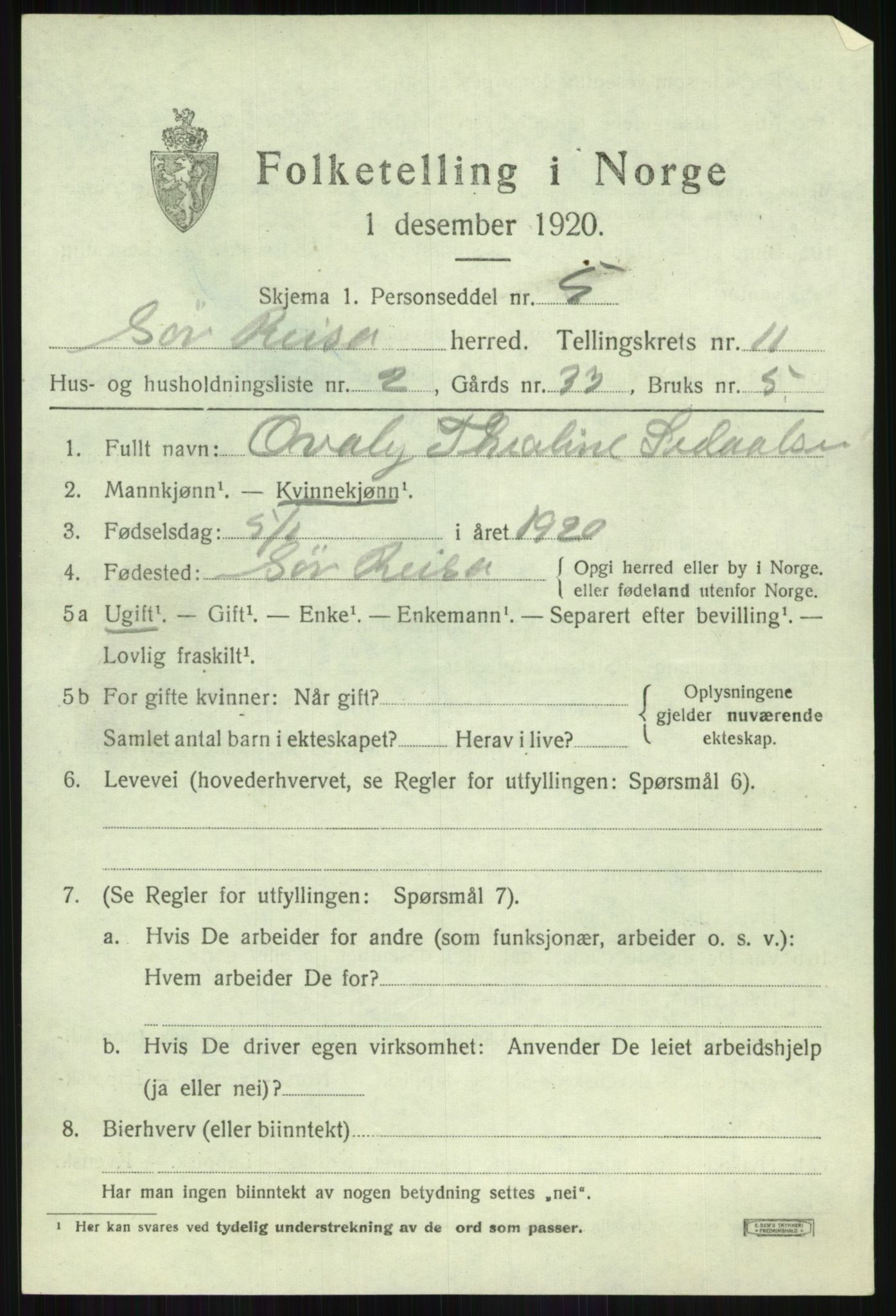 SATØ, 1920 census for Sørreisa, 1920, p. 4767