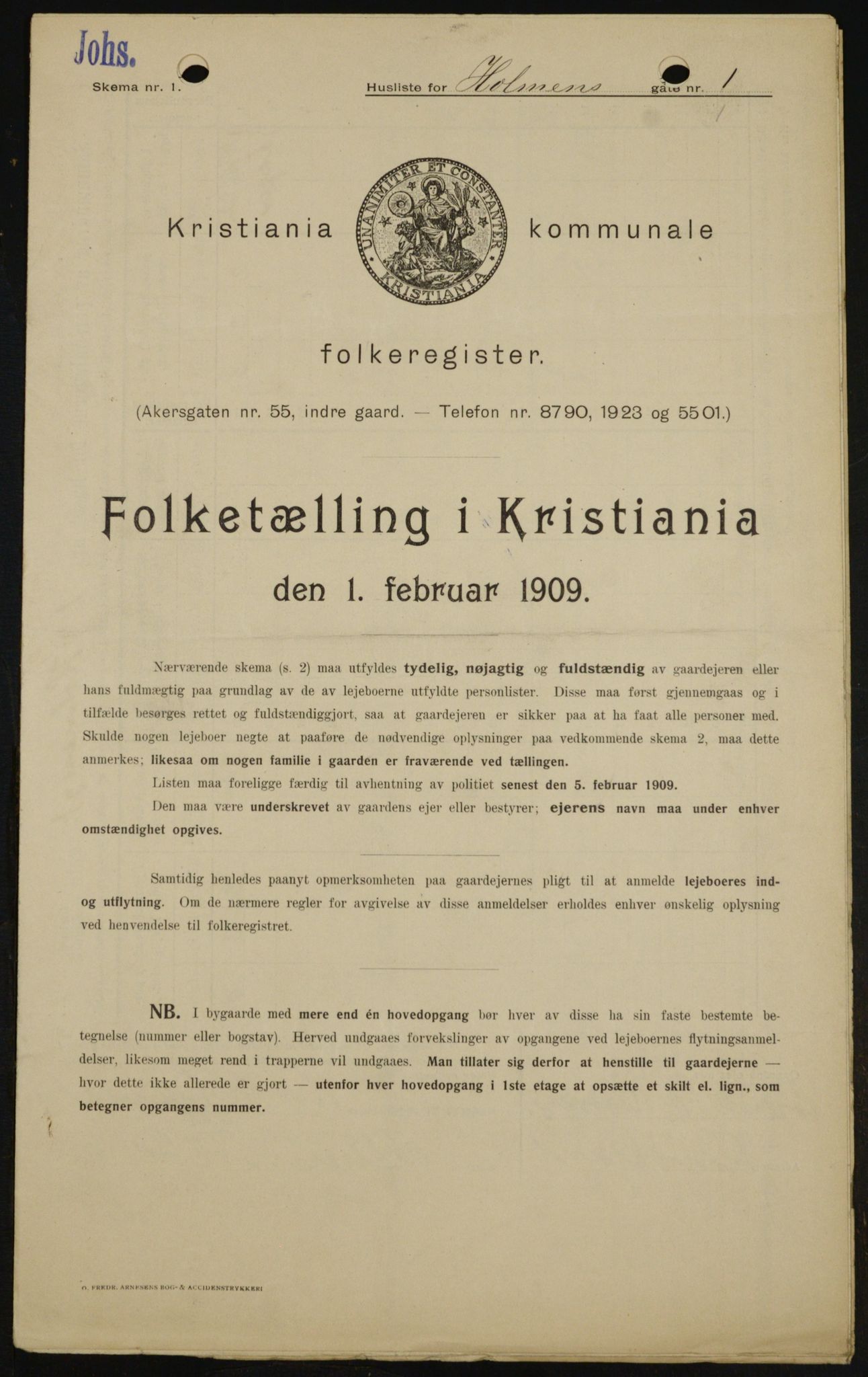 OBA, Municipal Census 1909 for Kristiania, 1909, p. 37013