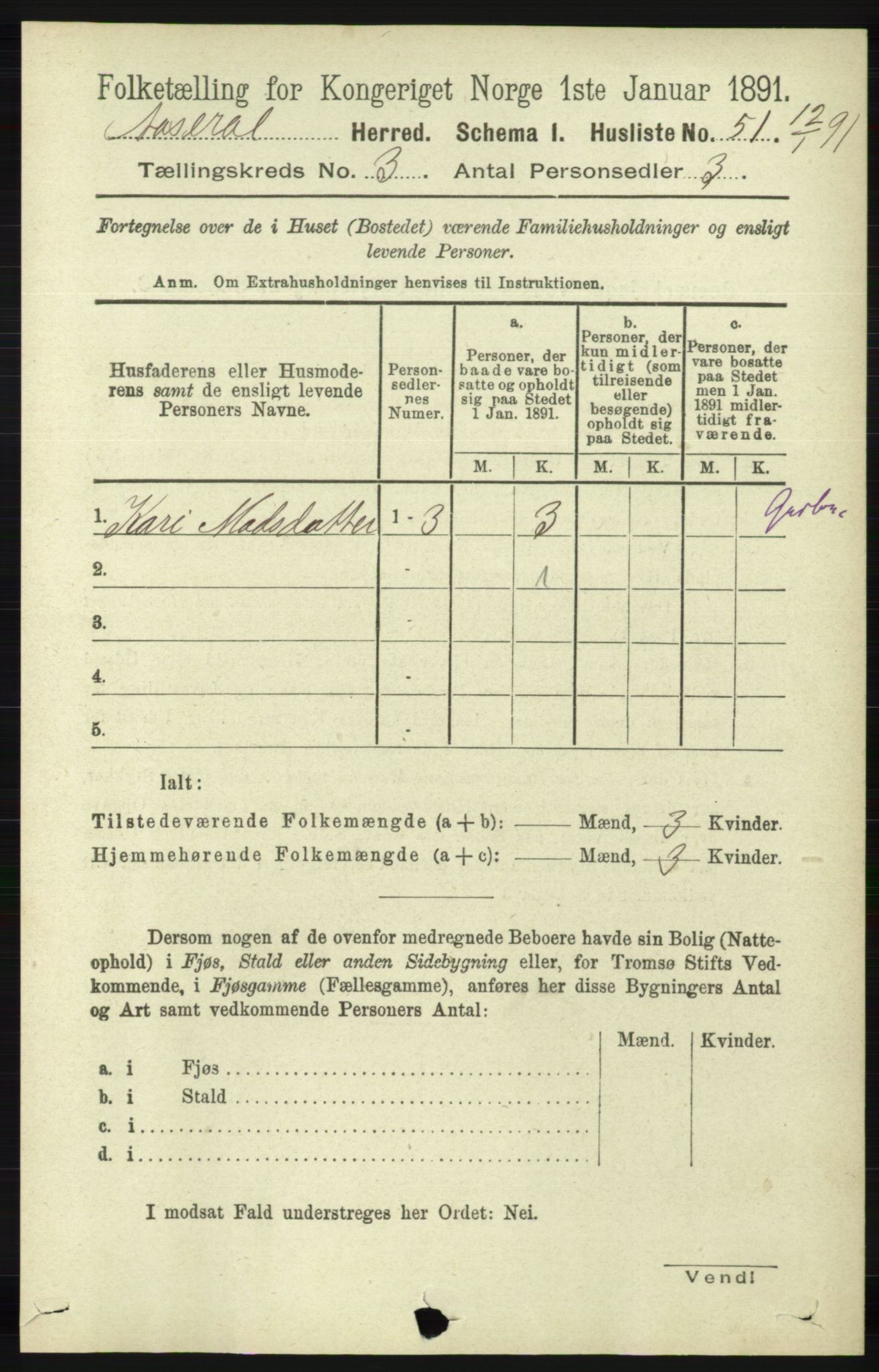 RA, 1891 census for 1026 Åseral, 1891, p. 774