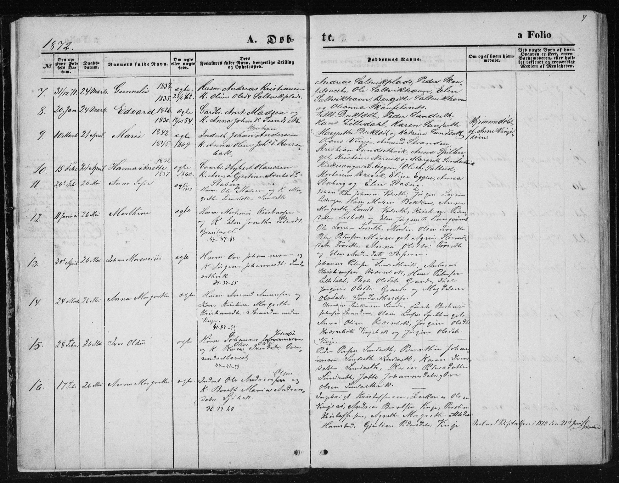 Ministerialprotokoller, klokkerbøker og fødselsregistre - Nord-Trøndelag, SAT/A-1458/733/L0324: Parish register (official) no. 733A03, 1870-1883, p. 7