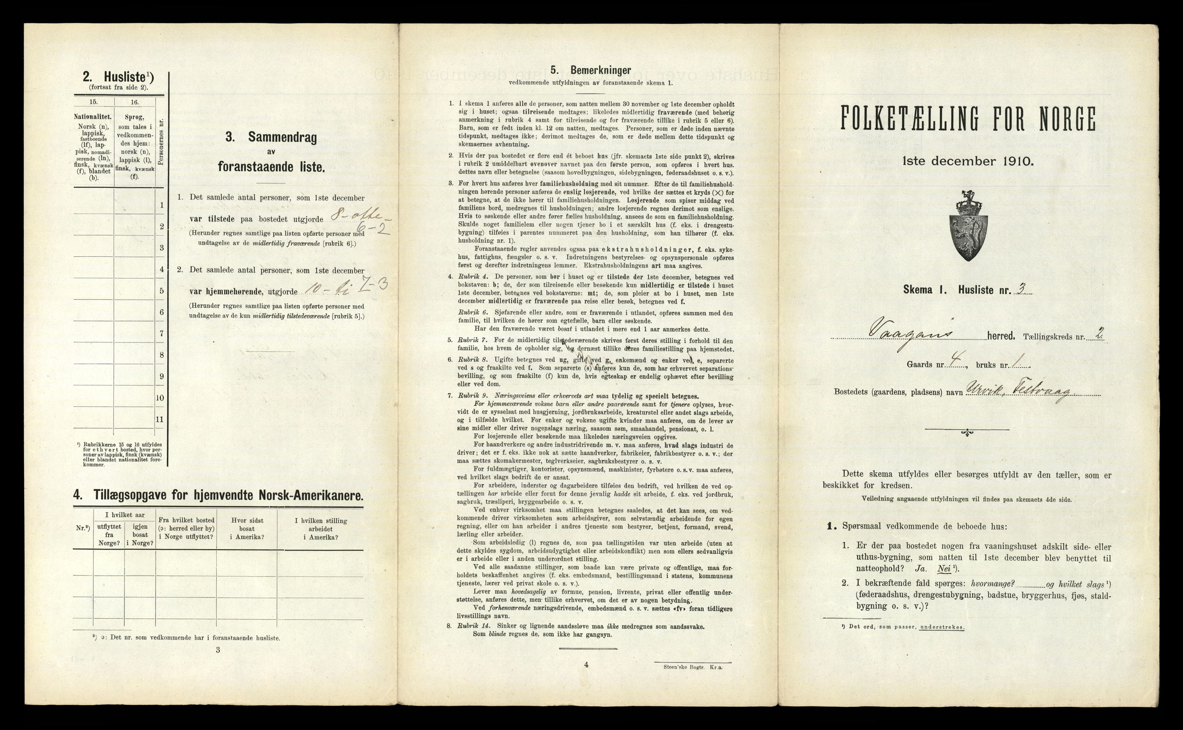 RA, 1910 census for Vågan, 1910, p. 115
