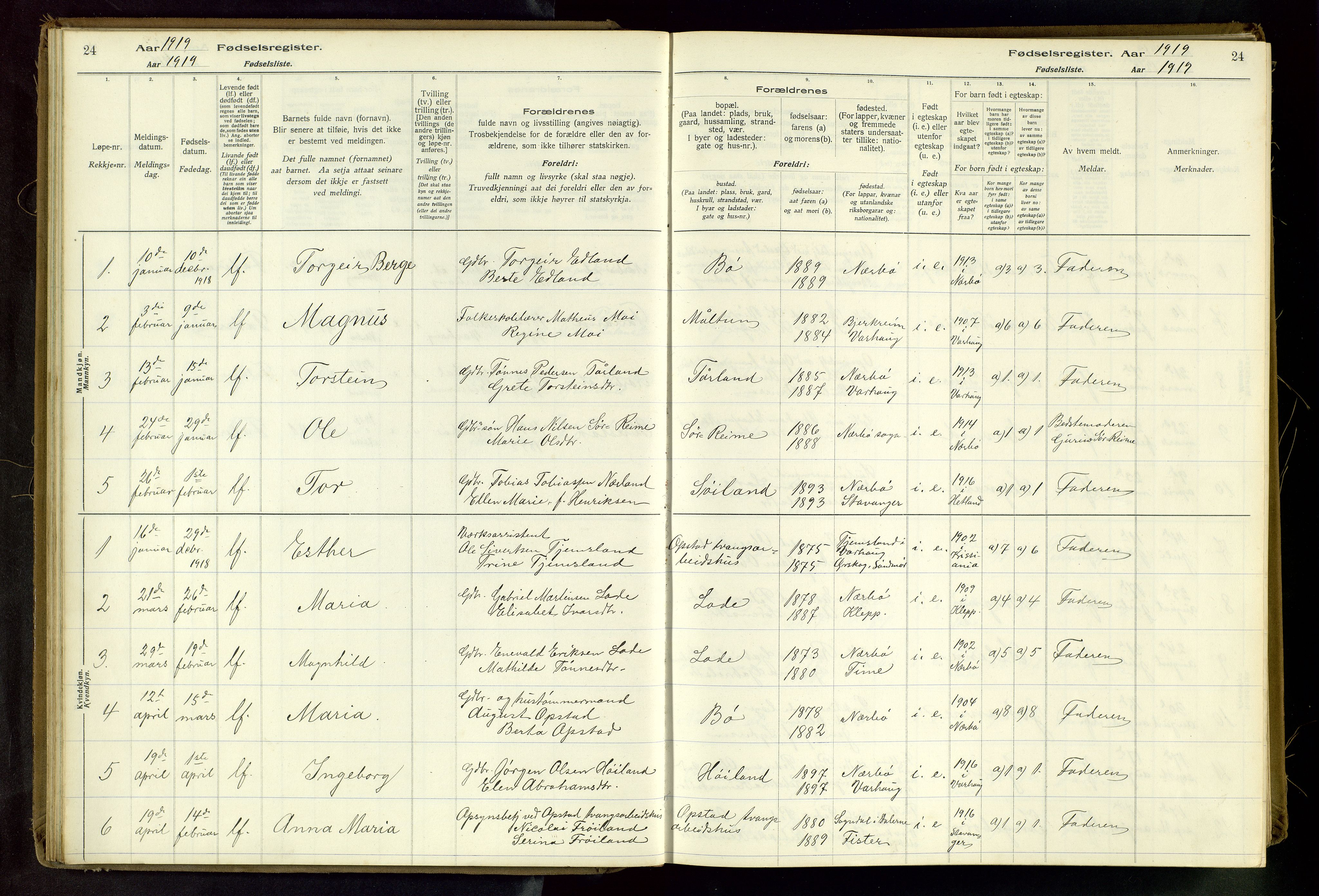 Hå sokneprestkontor, AV/SAST-A-101801/002/C/L0001: Birth register no. 1, 1916-1945, p. 24