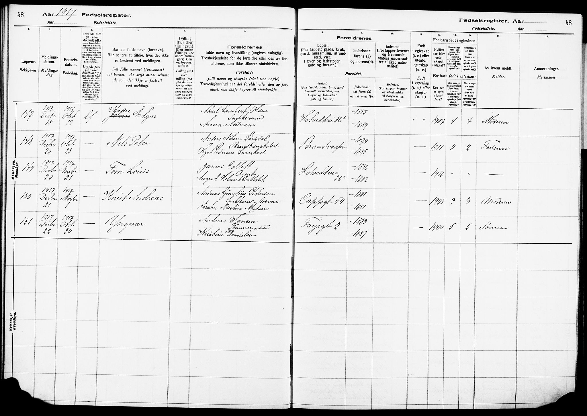 Bragernes kirkebøker, AV/SAKO-A-6/J/Ja/L0001: Birth register no. 1, 1916-1922, p. 58