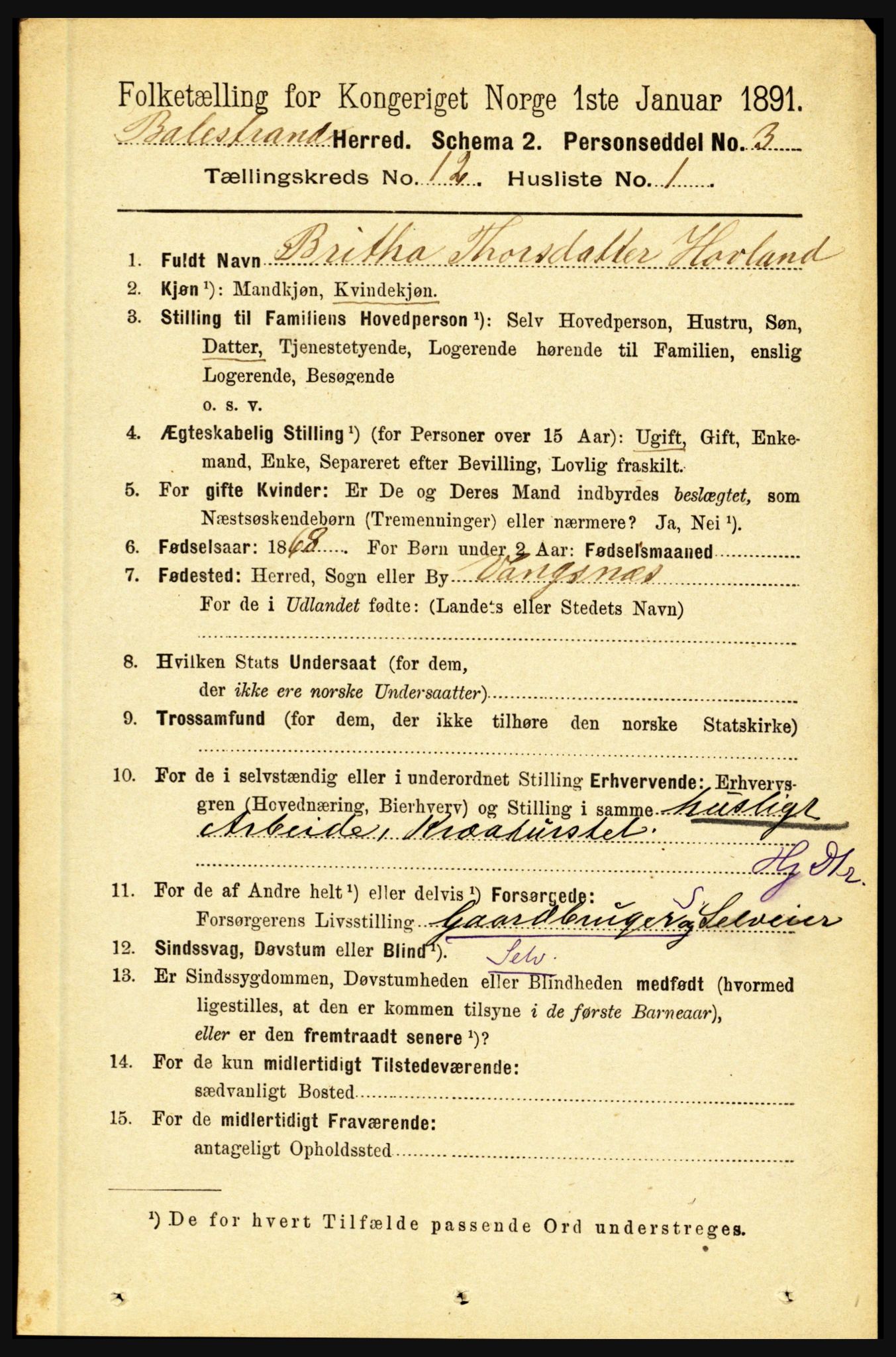 RA, 1891 census for 1418 Balestrand, 1891, p. 2785