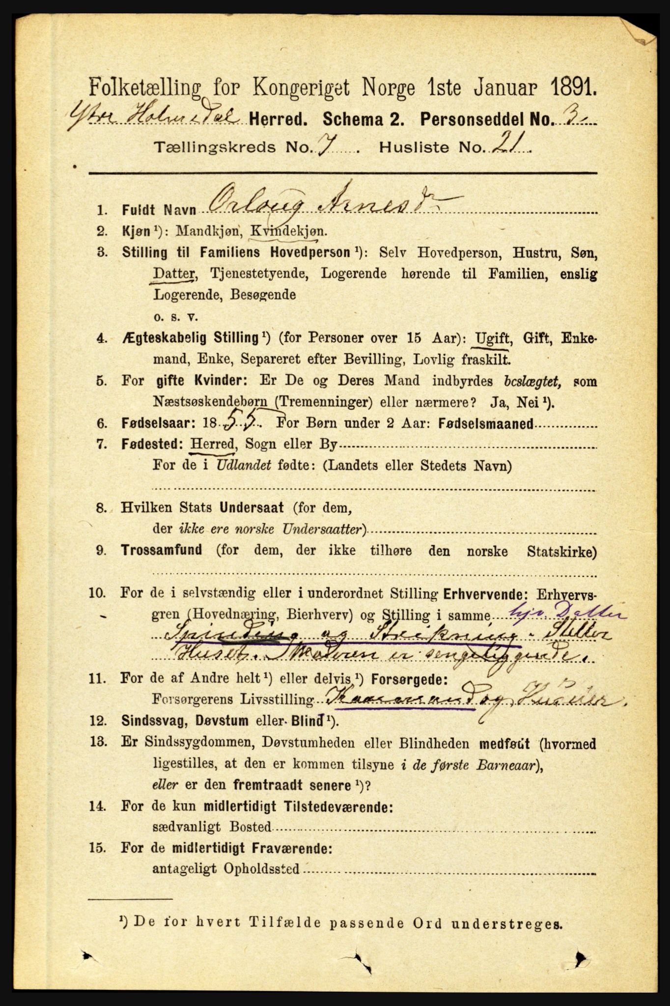 RA, 1891 census for 1429 Ytre Holmedal, 1891, p. 1716