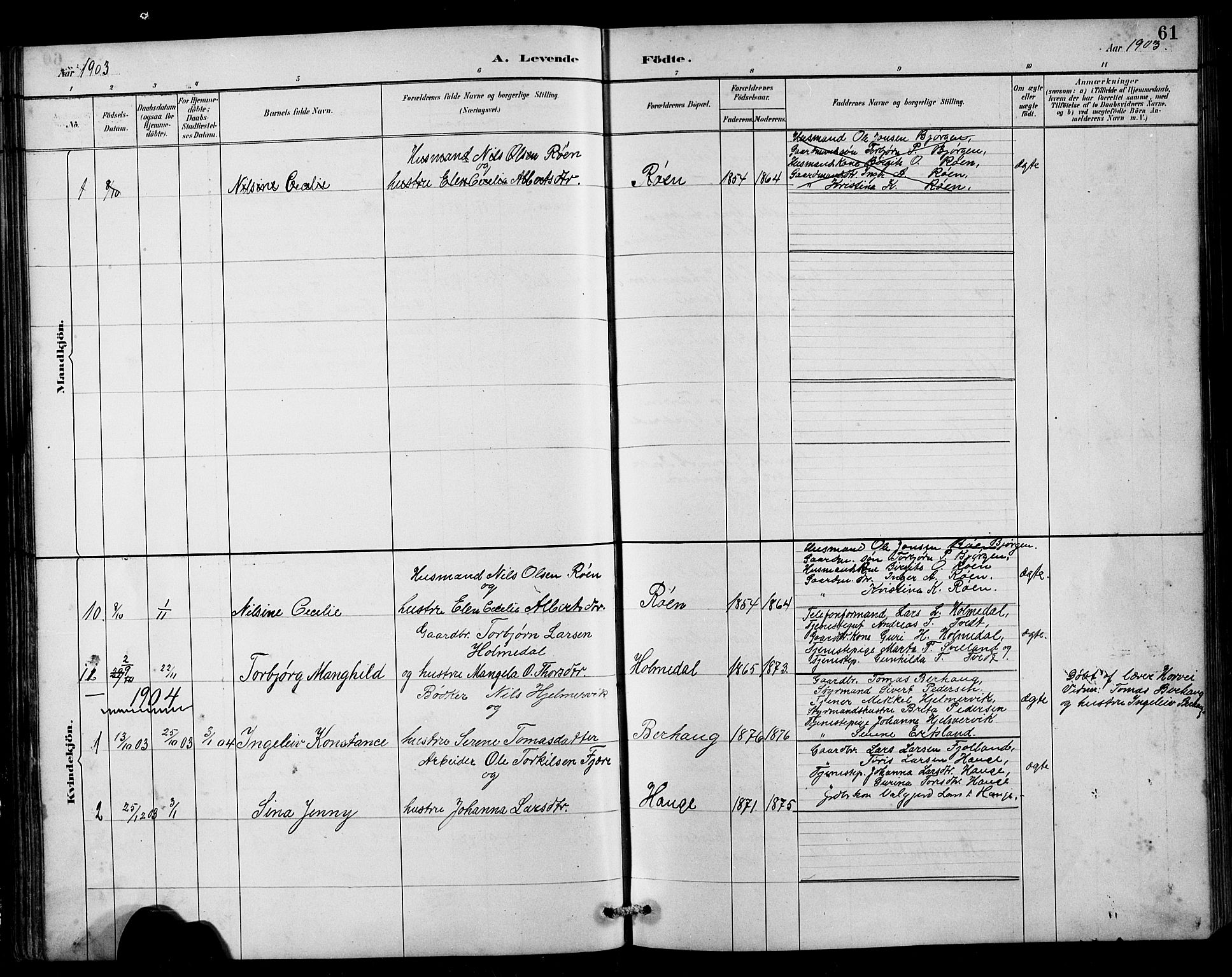Husnes Sokneprestembete, SAB/A-75901/H/Hab: Parish register (copy) no. B 2, 1884-1914, p. 61