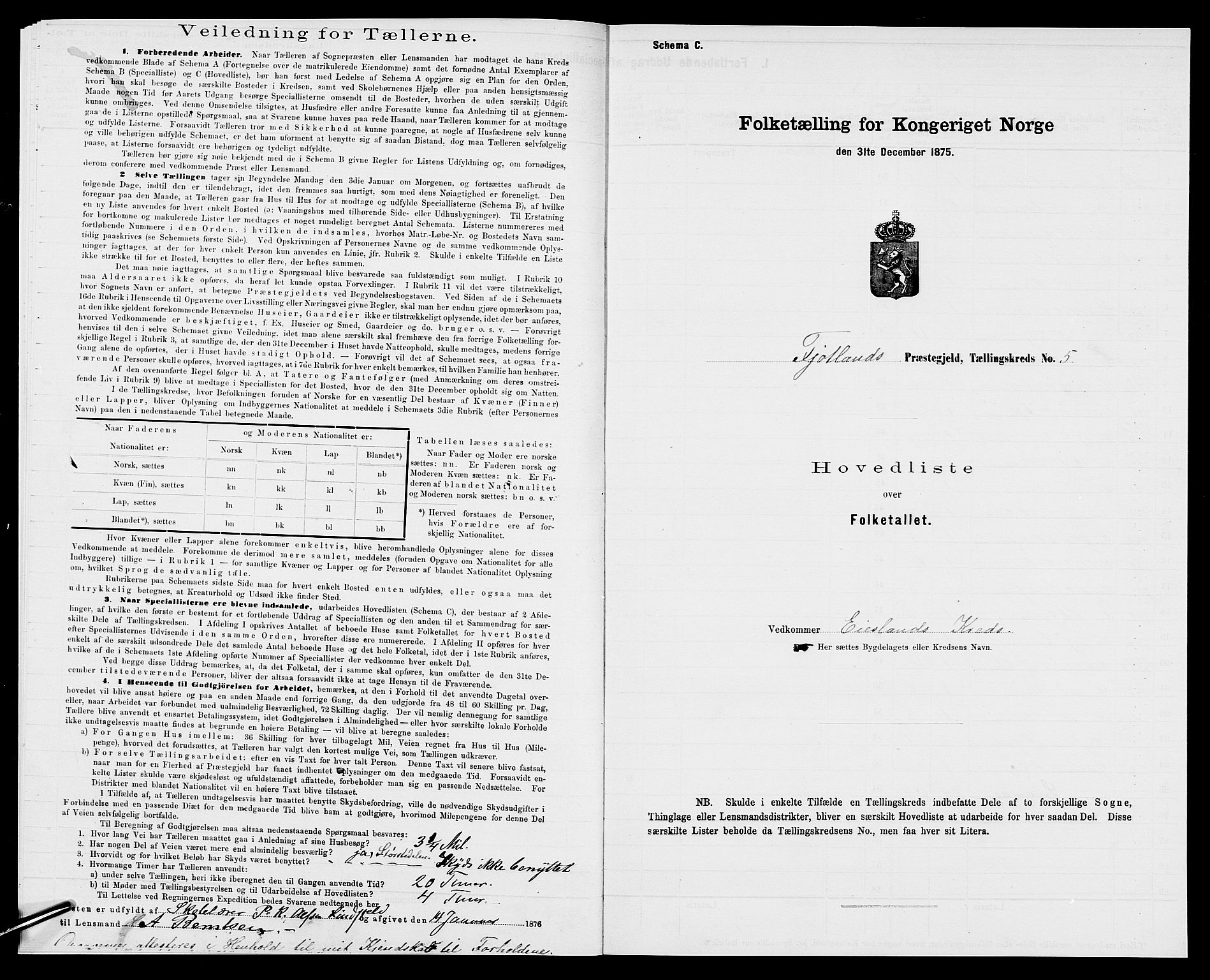 SAK, 1875 census for 1036P Fjotland, 1875, p. 11