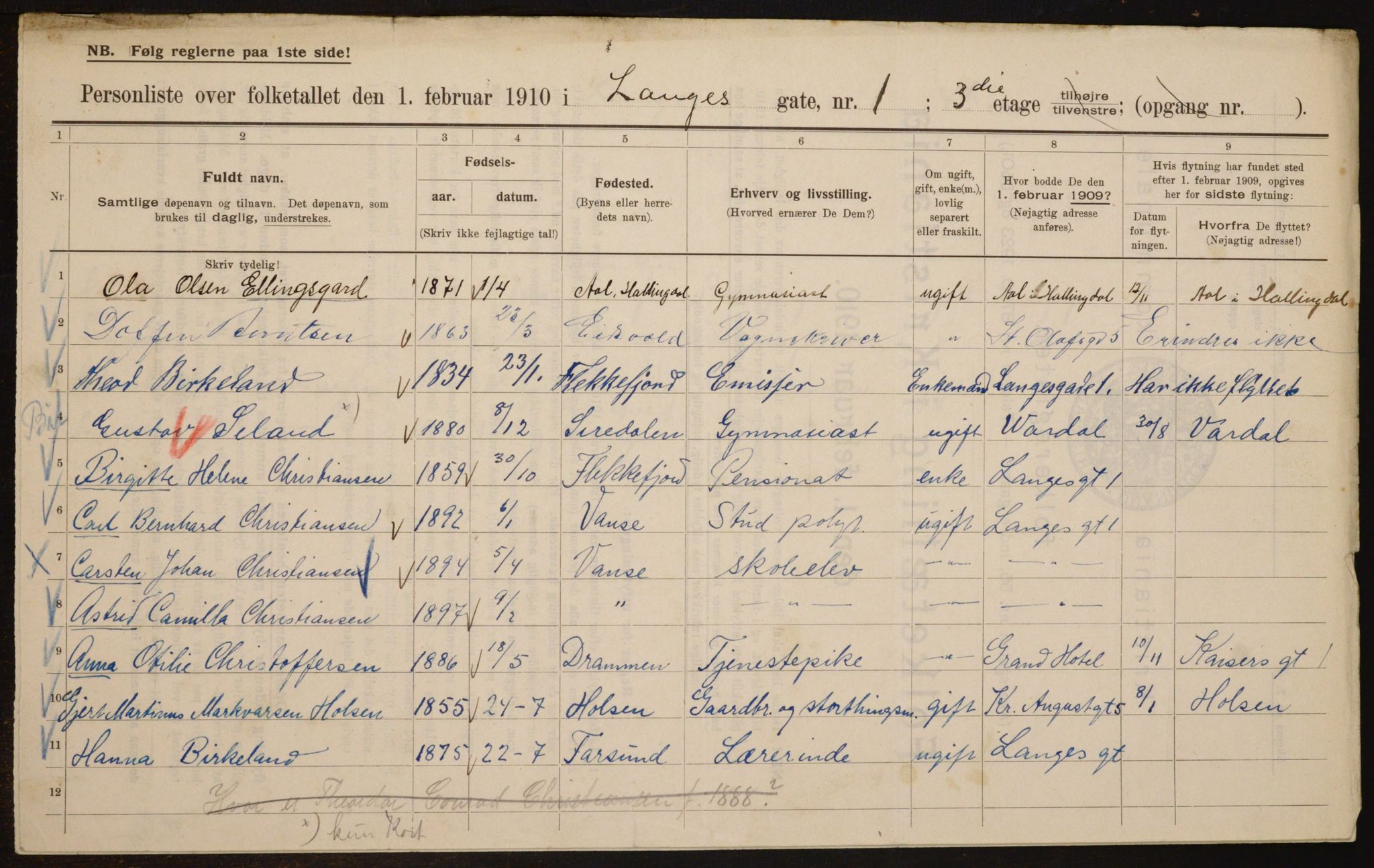 OBA, Municipal Census 1910 for Kristiania, 1910, p. 54343