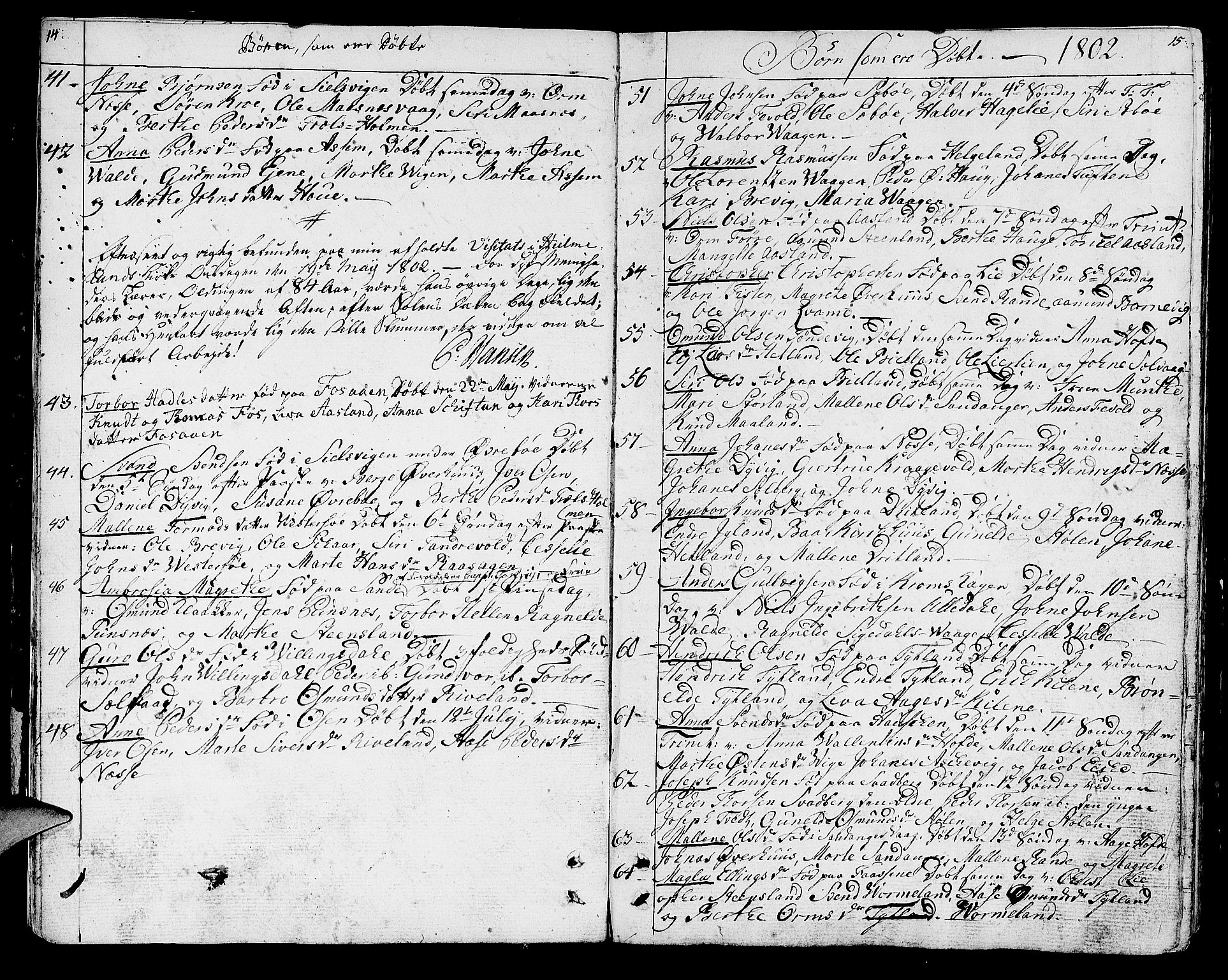 Hjelmeland sokneprestkontor, AV/SAST-A-101843/01/IV/L0002: Parish register (official) no. A 2, 1799-1816, p. 14-15