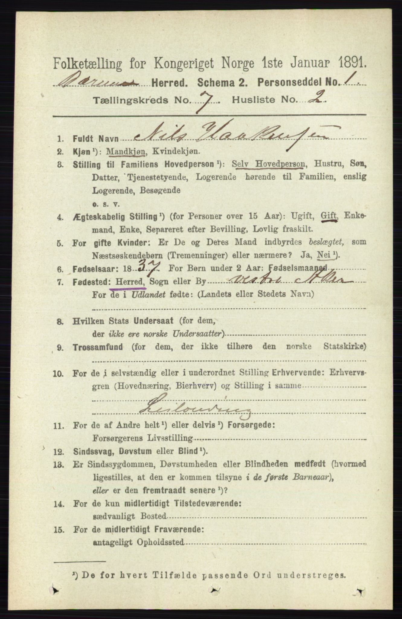 RA, 1891 census for 0219 Bærum, 1891, p. 4090