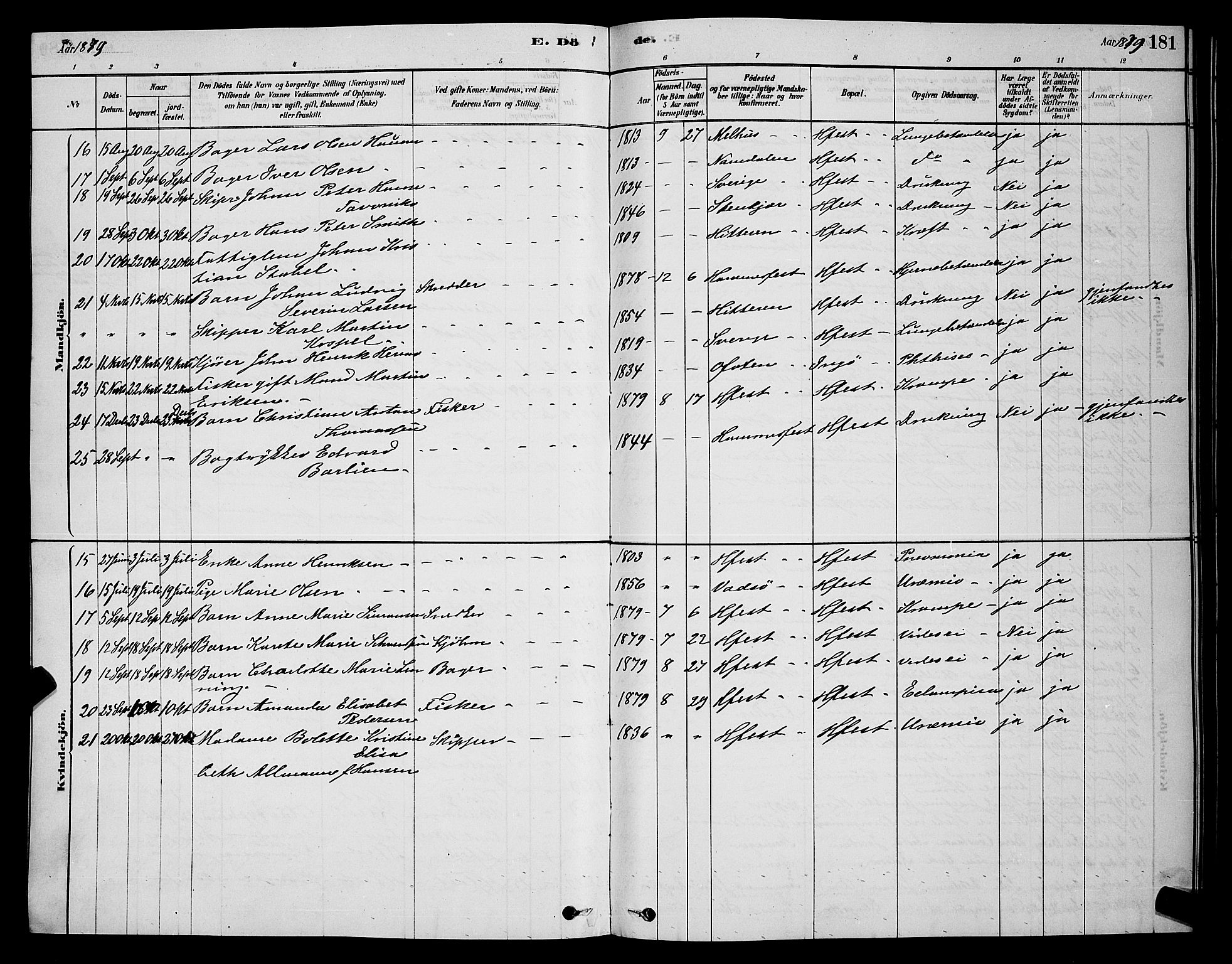 Hammerfest sokneprestkontor, AV/SATØ-S-1347/H/Hb/L0006.klokk: Parish register (copy) no. 6, 1876-1884, p. 181