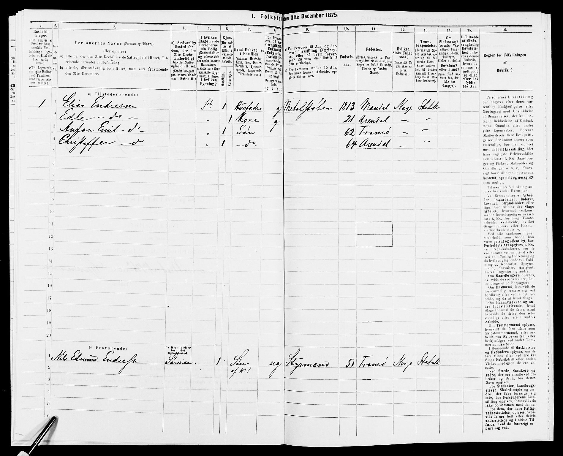 SAK, 1875 census for 0903P Arendal, 1875, p. 117