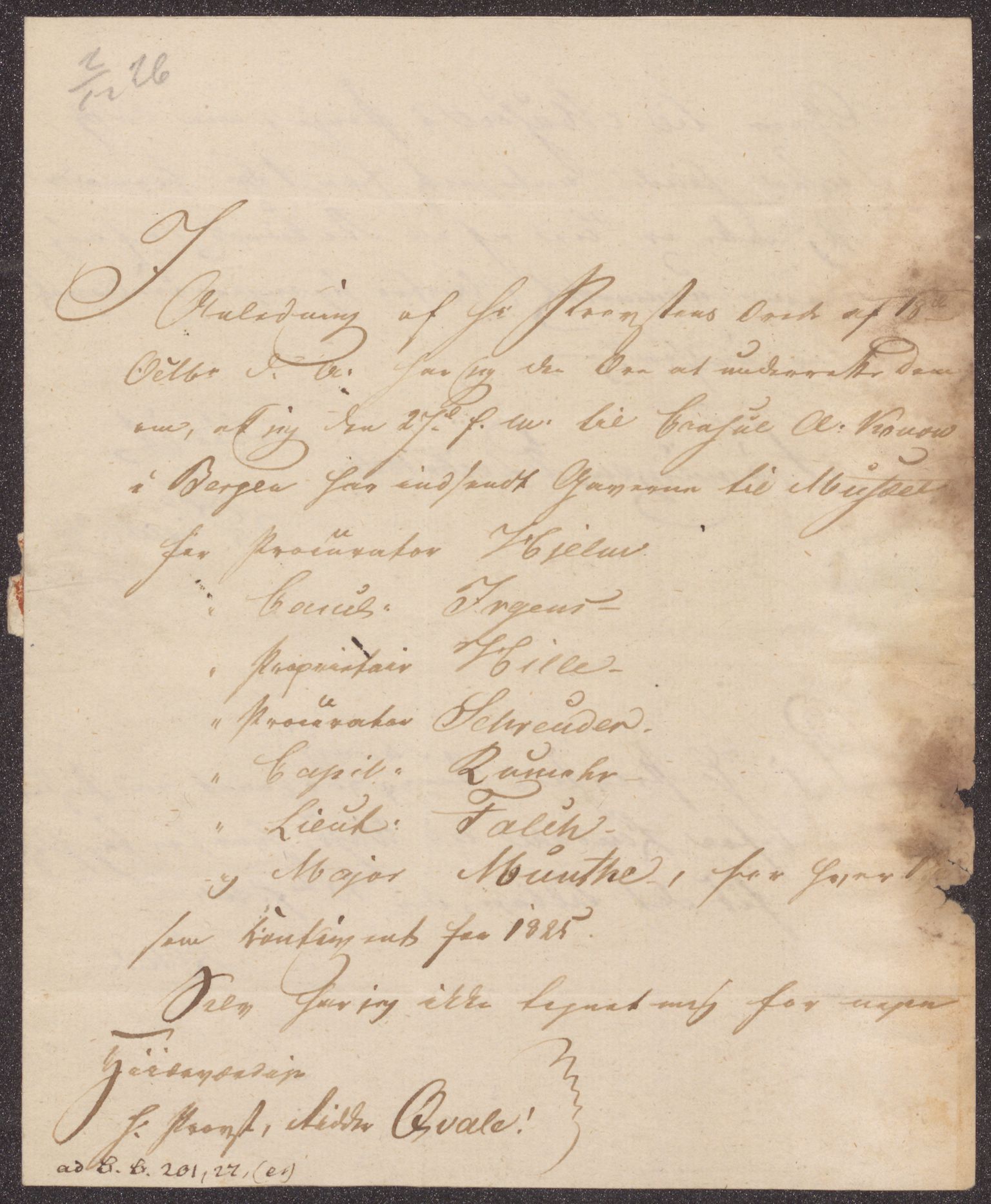Bergens Museum, UMB/A007/D/Da/L0001/0003: Innkommende brev 1822 - 1826 / Innkommende brev 1826, 1826