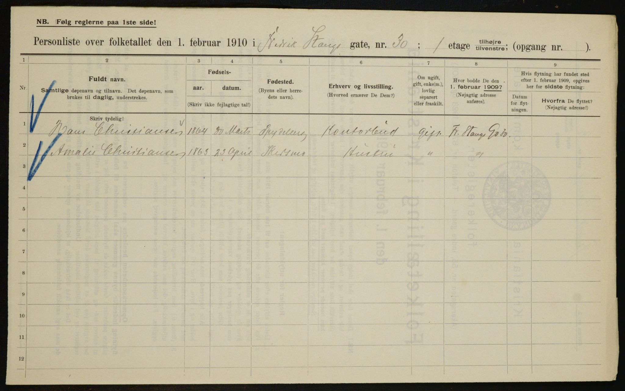 OBA, Municipal Census 1910 for Kristiania, 1910, p. 25090