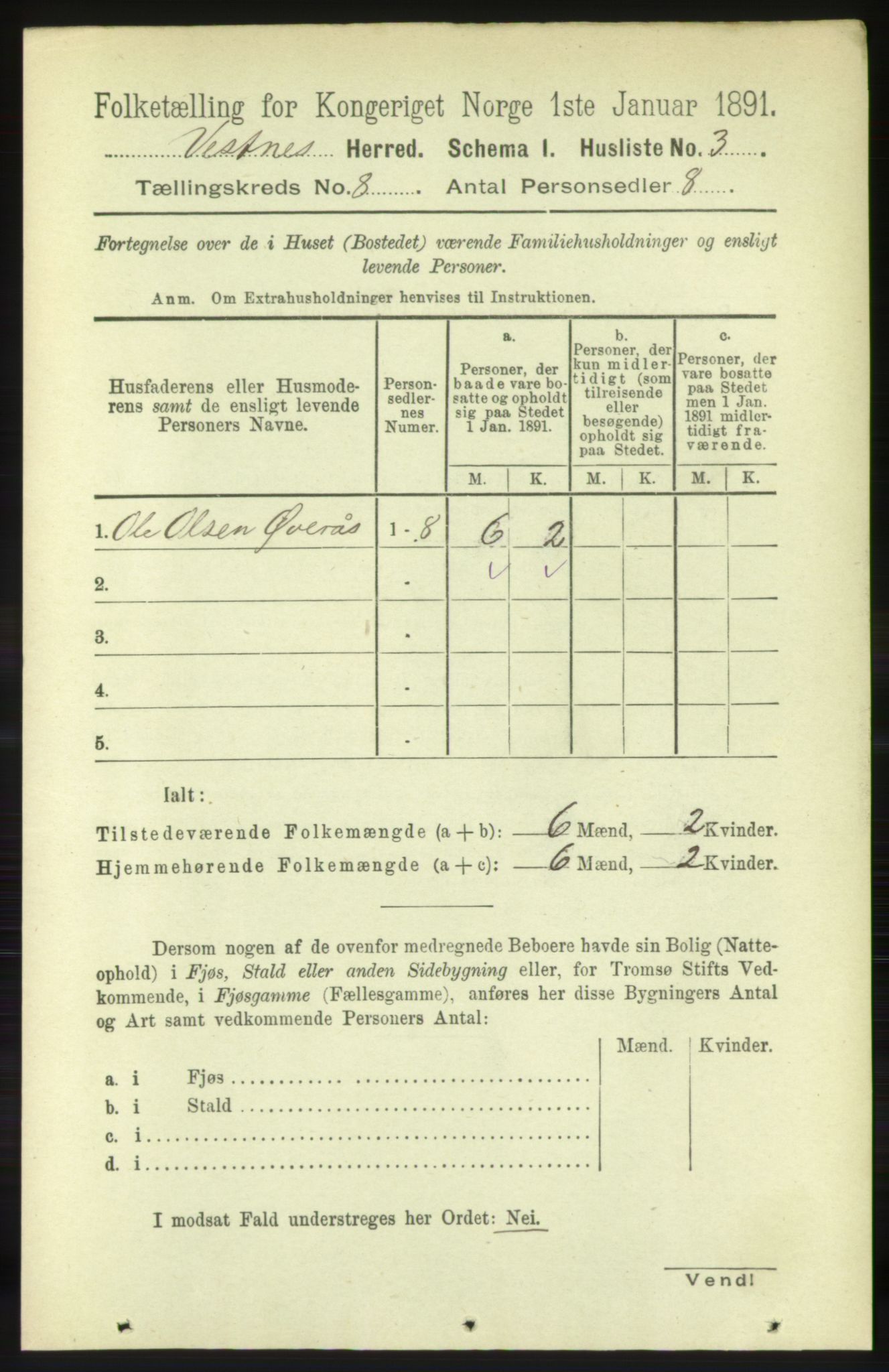 RA, 1891 census for 1535 Vestnes, 1891, p. 3123