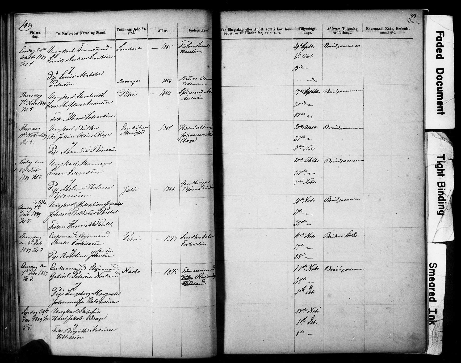 Domkirken sokneprestkontor, SAST/A-101812/001/30/30BB/L0014: Parish register (copy) no. B 14, 1875-1902, p. 99