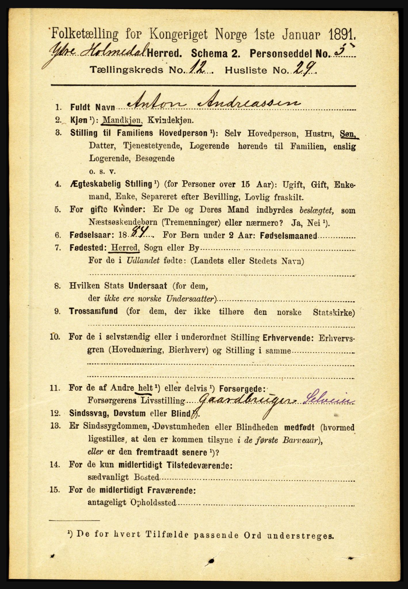 RA, 1891 census for 1429 Ytre Holmedal, 1891, p. 3370