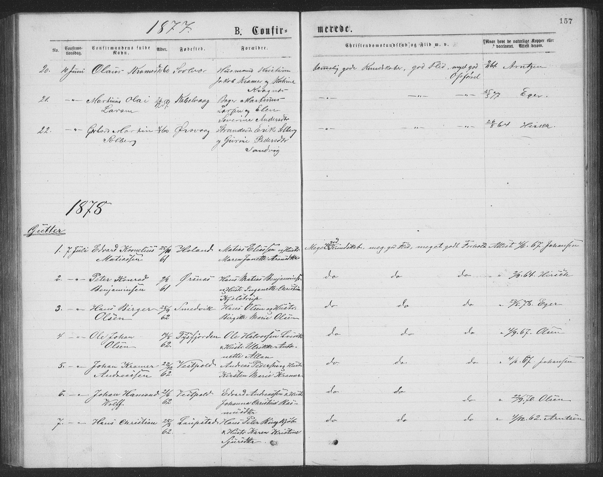 Ministerialprotokoller, klokkerbøker og fødselsregistre - Nordland, SAT/A-1459/874/L1075: Parish register (copy) no. 874C04, 1876-1883, p. 157