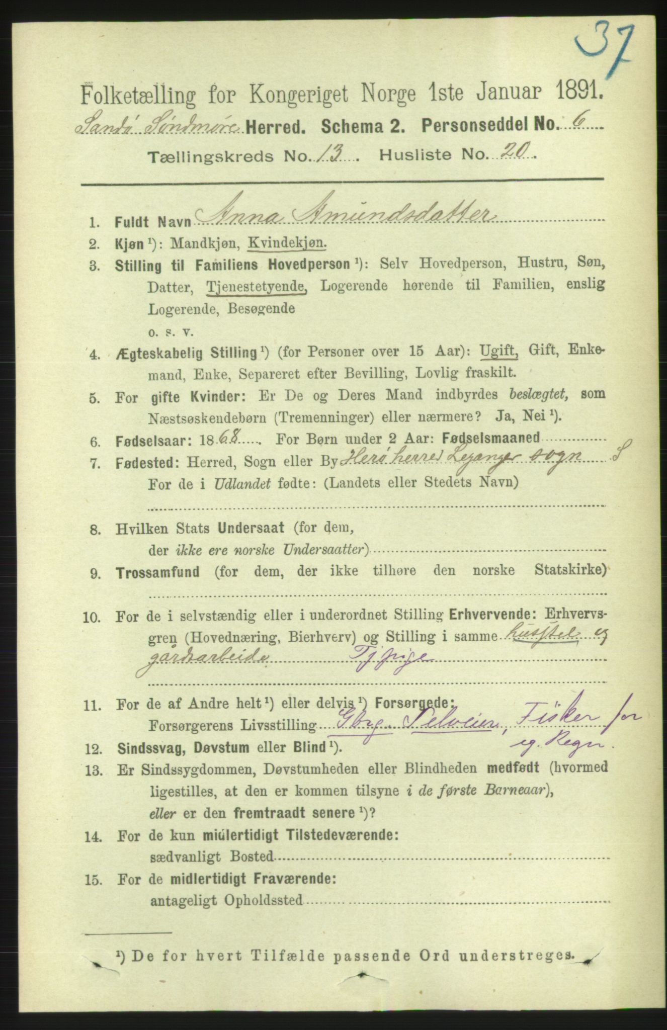 RA, 1891 census for 1514 Sande, 1891, p. 2587
