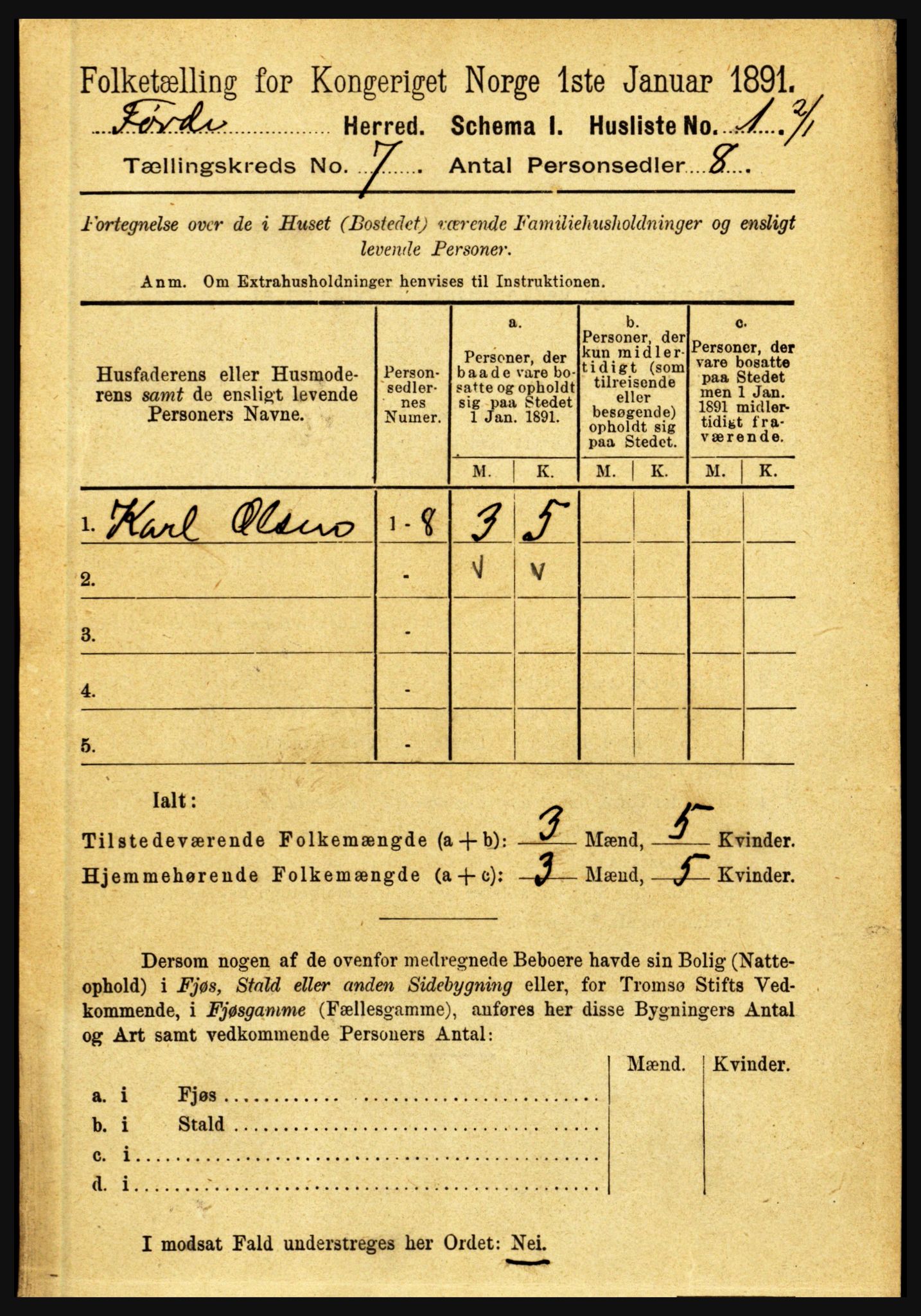 RA, 1891 census for 1432 Førde, 1891, p. 2445