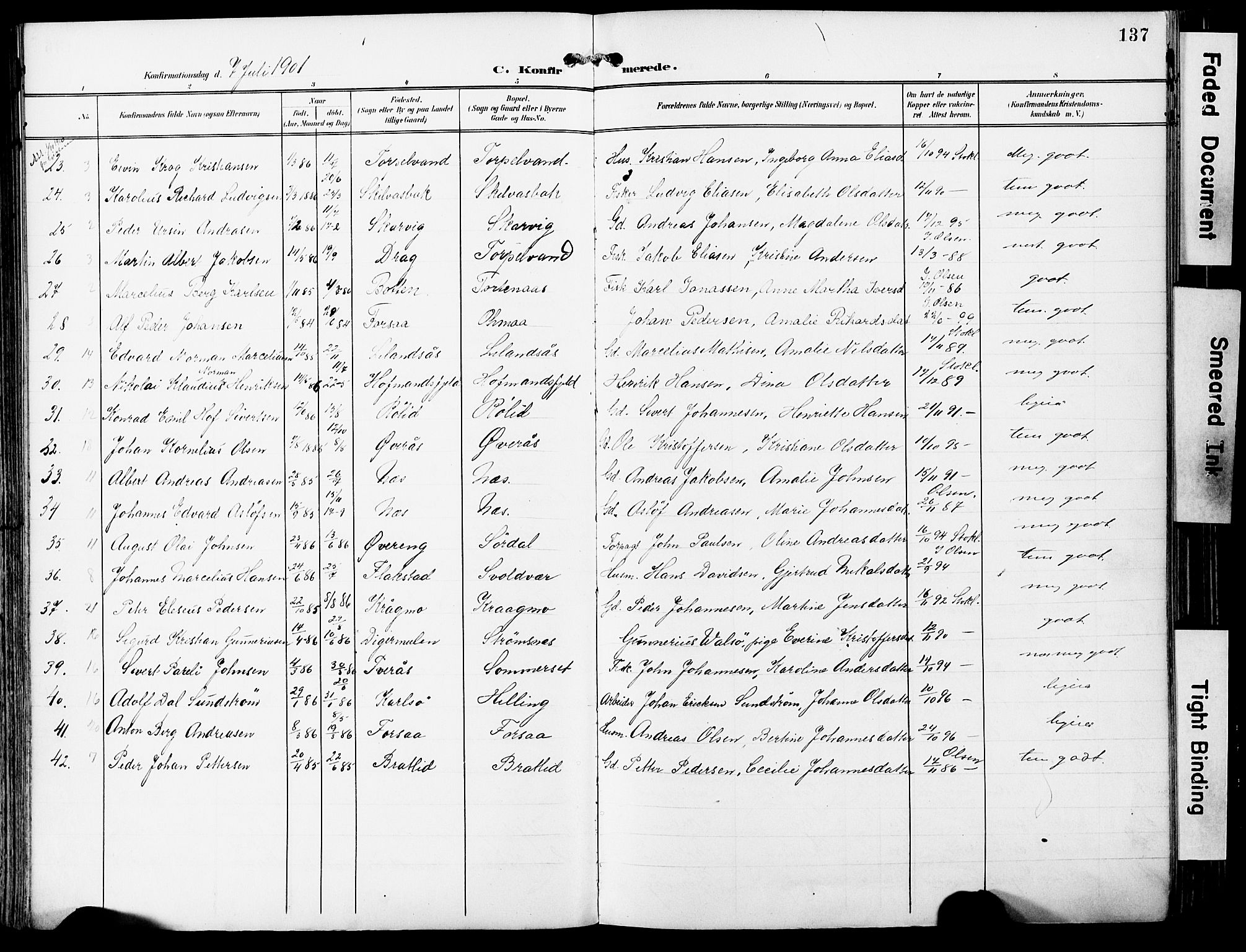 Ministerialprotokoller, klokkerbøker og fødselsregistre - Nordland, SAT/A-1459/859/L0848: Parish register (official) no. 859A08, 1900-1912, p. 137