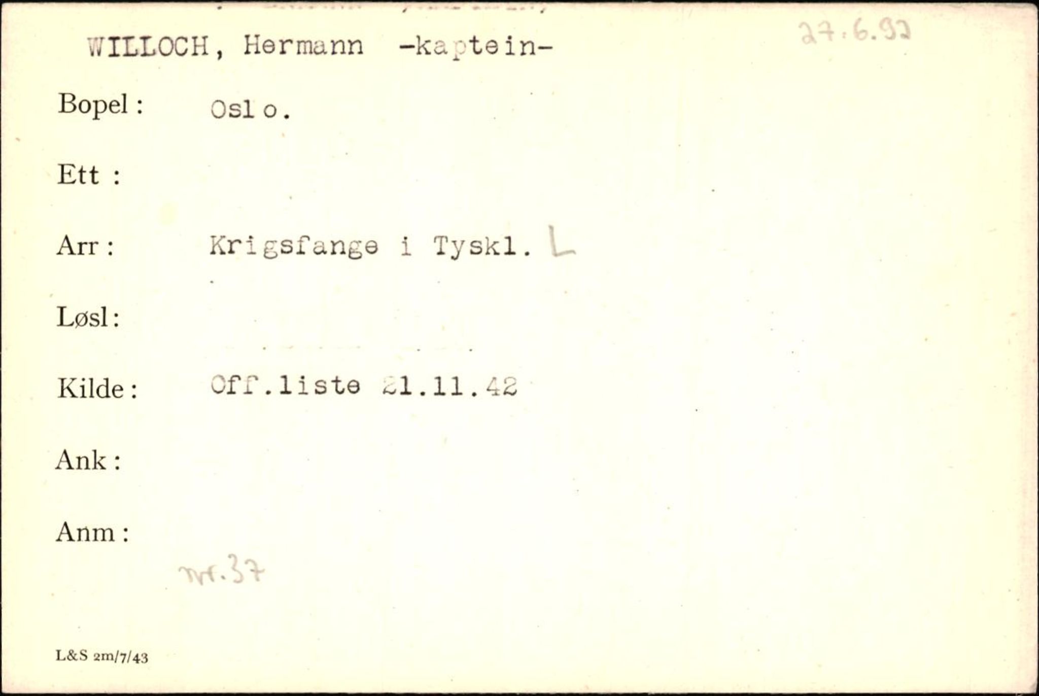 Forsvaret, Forsvarets krigshistoriske avdeling, RA/RAFA-2017/Y/Yf/L0200: II-C-11-2102  -  Norske krigsfanger i Tyskland, 1940-1945, p. 1142