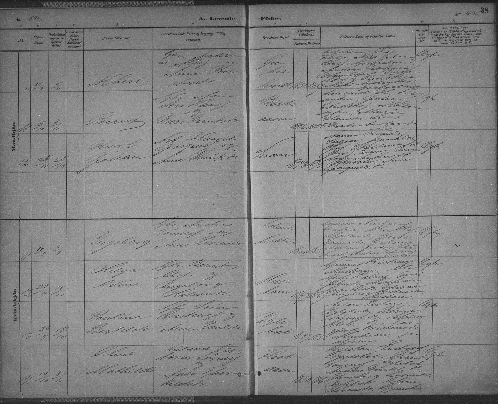 Vennesla sokneprestkontor, AV/SAK-1111-0045/Fa/Fac/L0009: Parish register (official) no. A 9, 1884-1901, p. 38