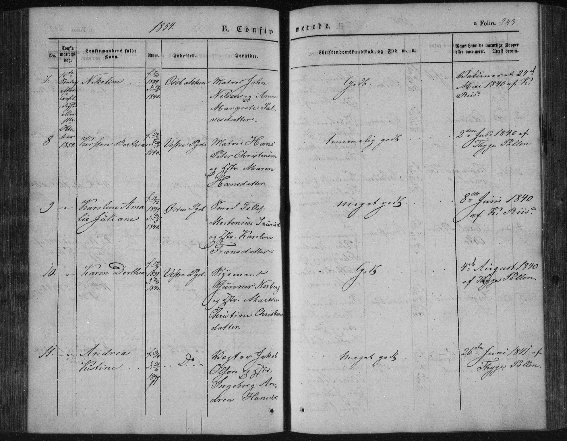 Porsgrunn kirkebøker , SAKO/A-104/F/Fa/L0006: Parish register (official) no. 6, 1841-1857, p. 243