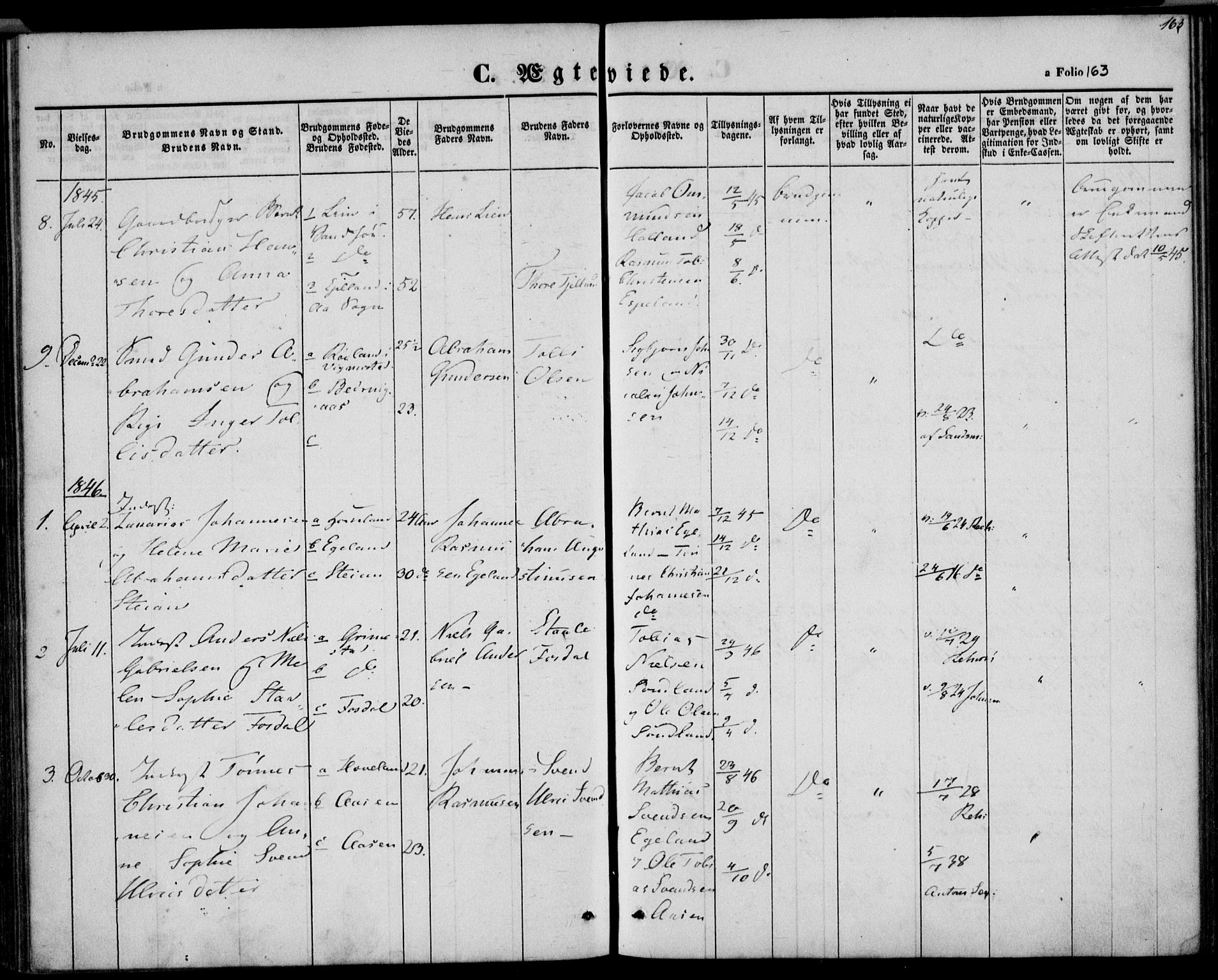 Herad sokneprestkontor, AV/SAK-1111-0018/F/Fa/Faa/L0004: Parish register (official) no. A 4, 1844-1853, p. 163