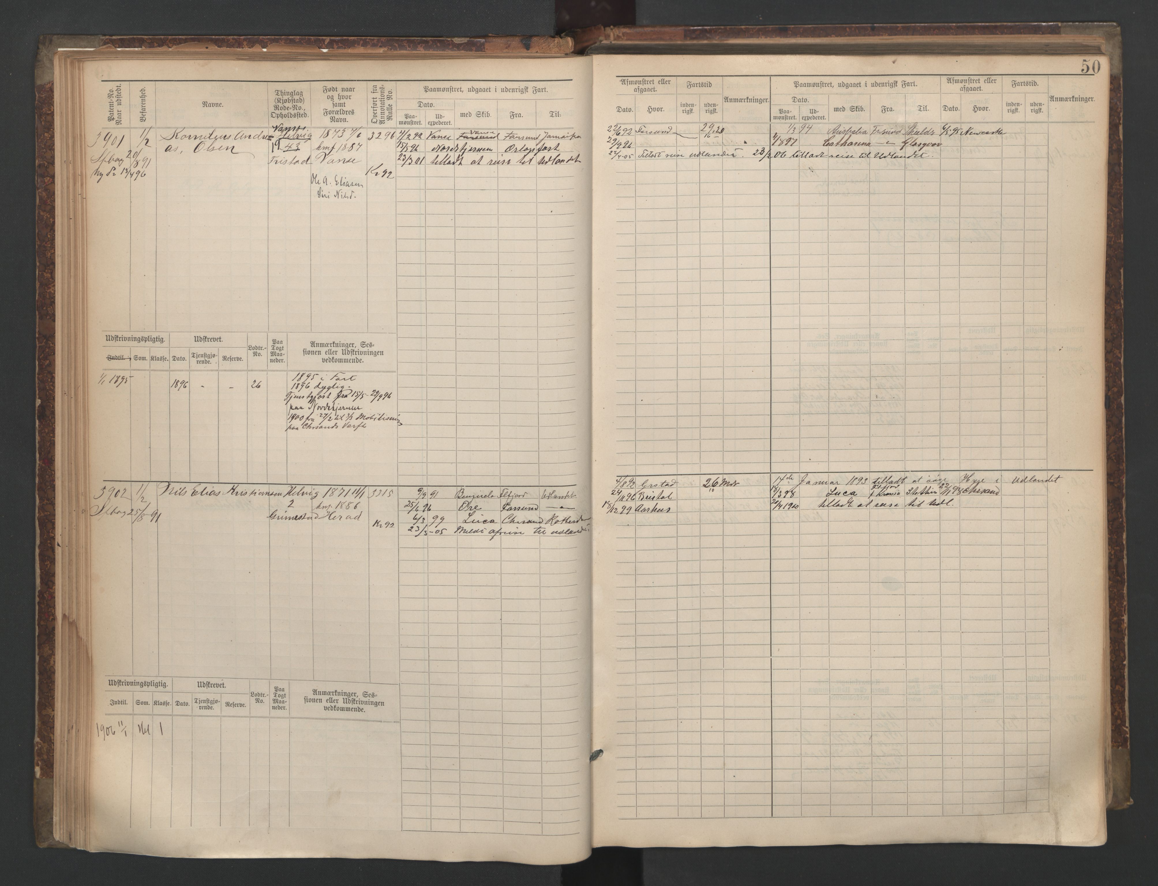 Farsund mønstringskrets, AV/SAK-2031-0017/F/Fb/L0006: Hovedrulle nr 3805-4478, M-9, 1890-1930, p. 51