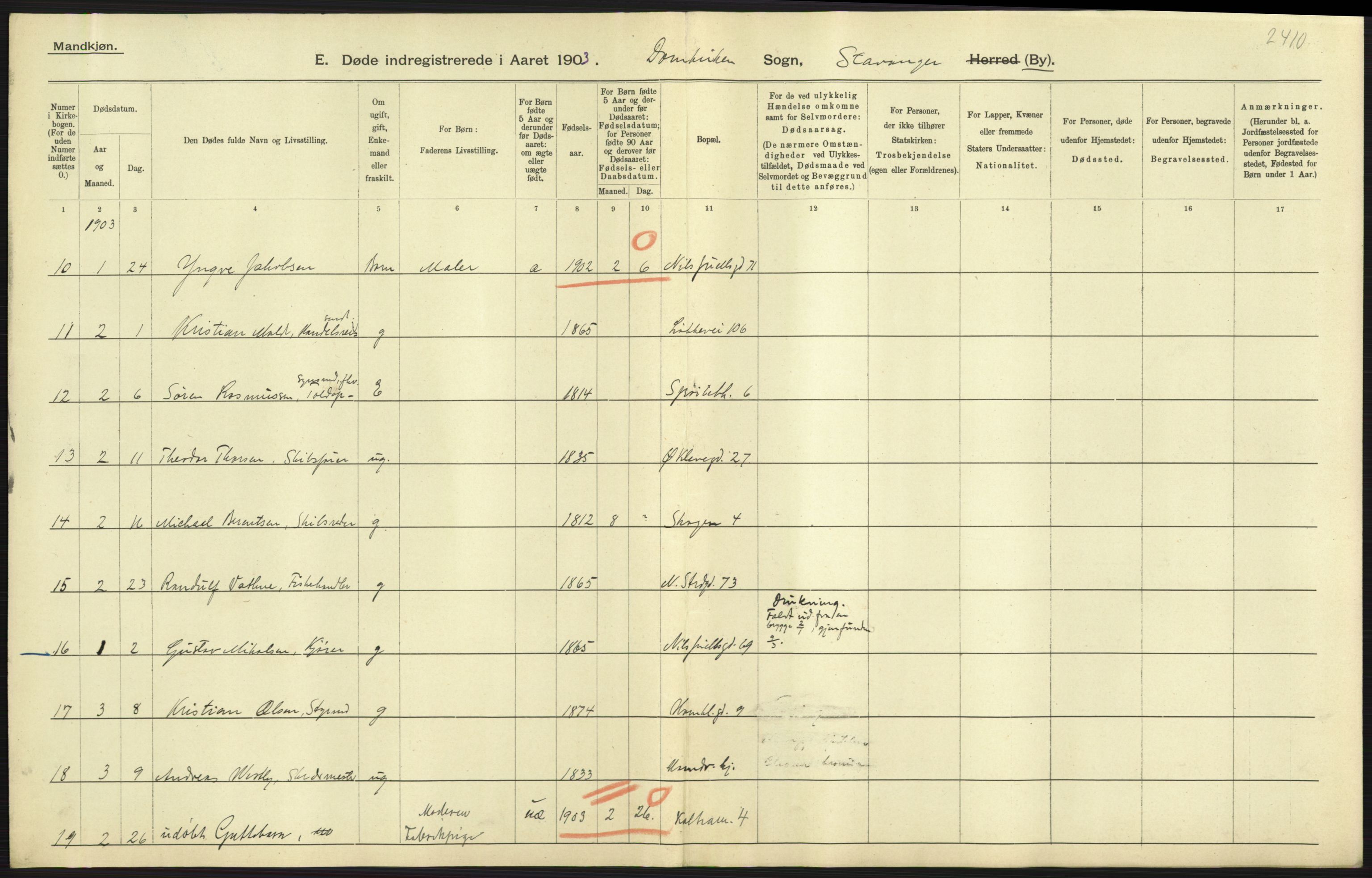 Statistisk sentralbyrå, Sosiodemografiske emner, Befolkning, AV/RA-S-2228/D/Df/Dfa/Dfaa/L0012: Stavanger amt: Fødte, gifte, døde, 1903, p. 833