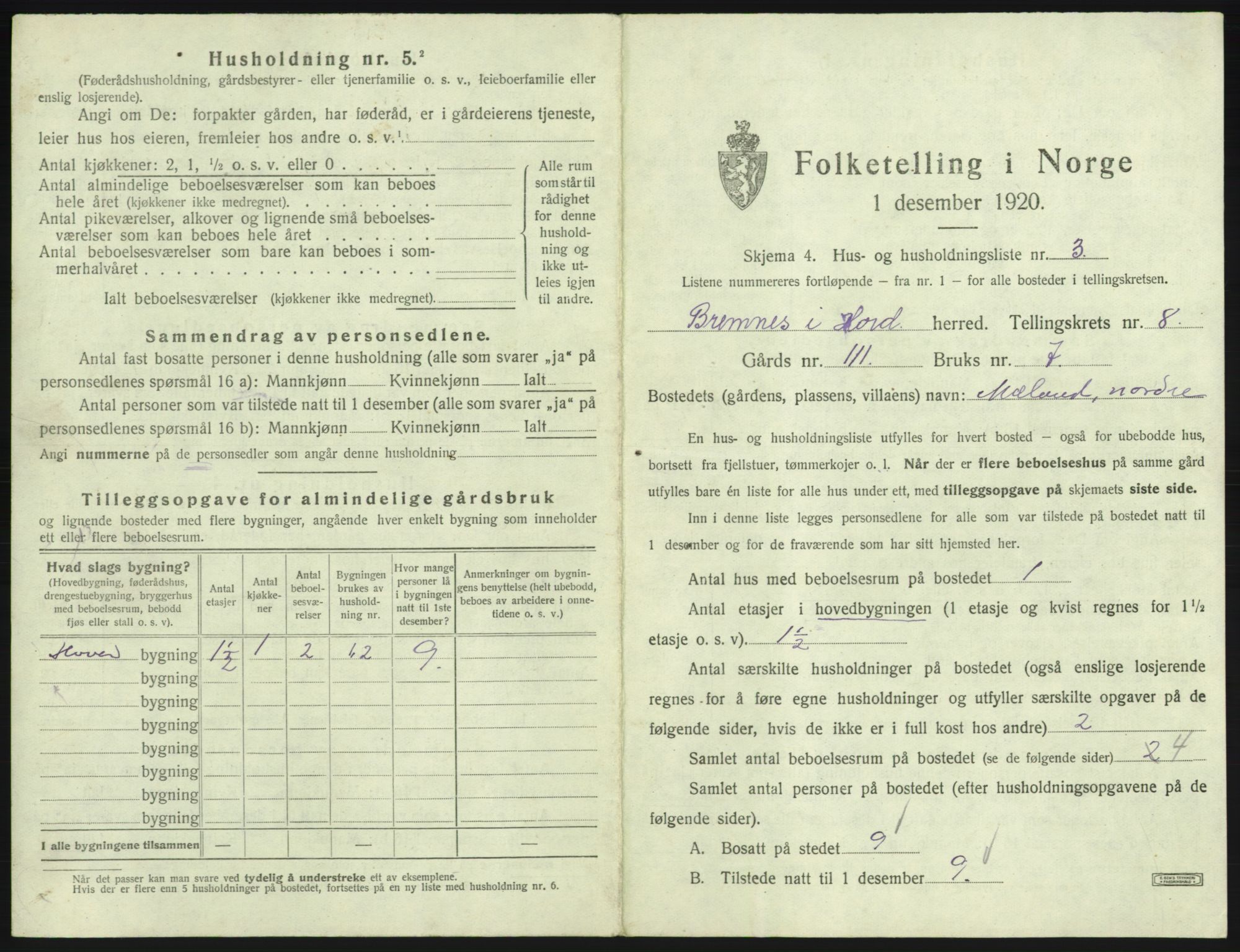 SAB, 1920 census for Bremnes, 1920, p. 636