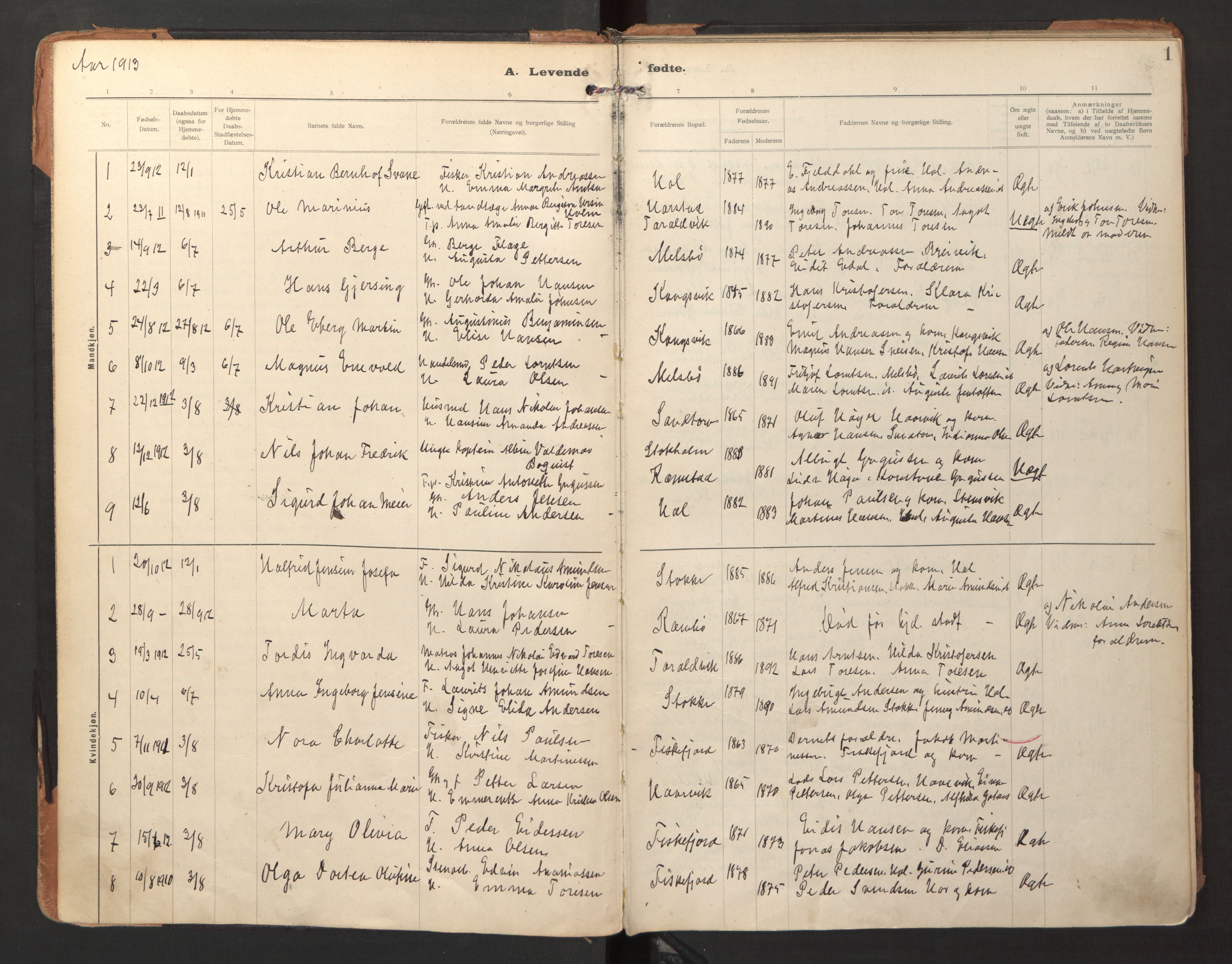 Ministerialprotokoller, klokkerbøker og fødselsregistre - Nordland, AV/SAT-A-1459/865/L0928: Parish register (official) no. 865A06, 1913-1926, p. 1