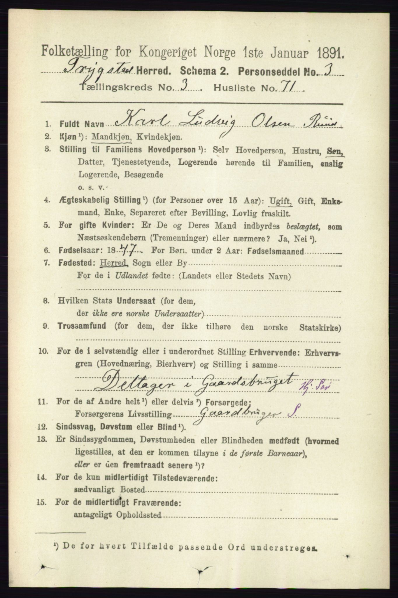 RA, 1891 Census for 0122 Trøgstad, 1891, p. 1499