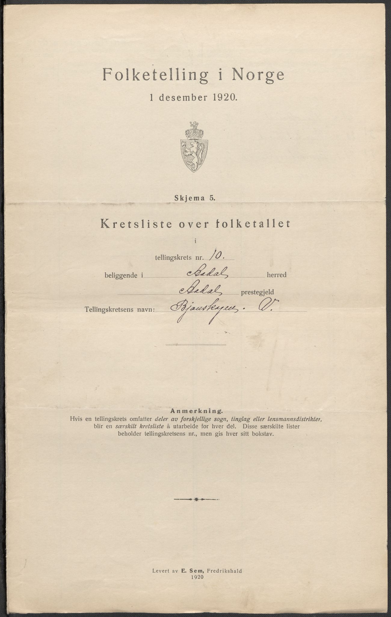 SAKO, 1920 census for Ådal, 1920, p. 36