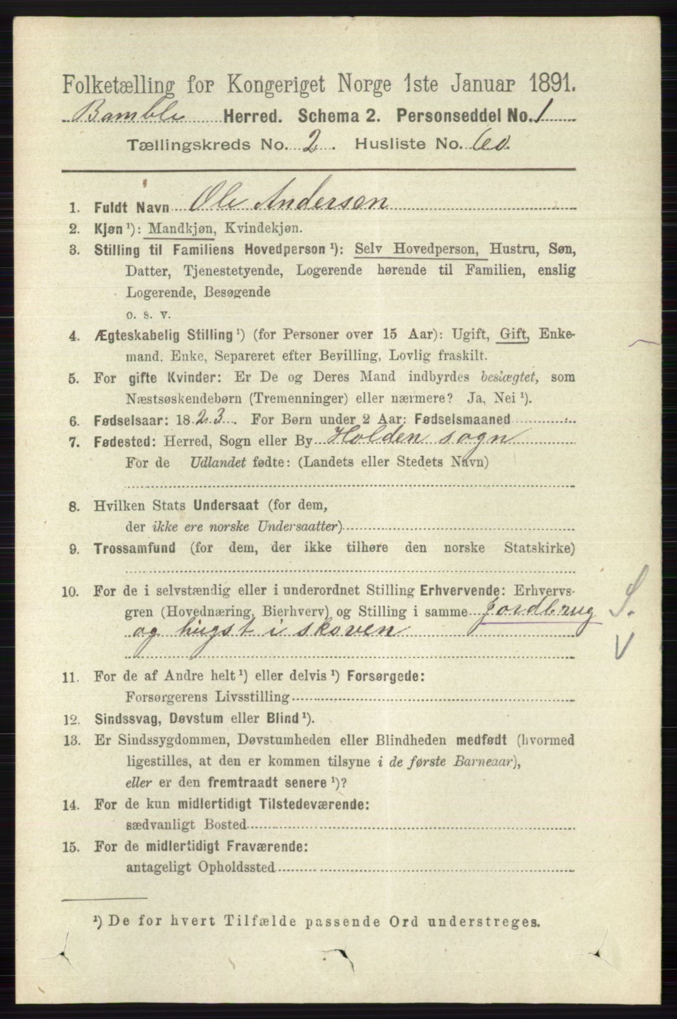 RA, 1891 census for 0814 Bamble, 1891, p. 1349