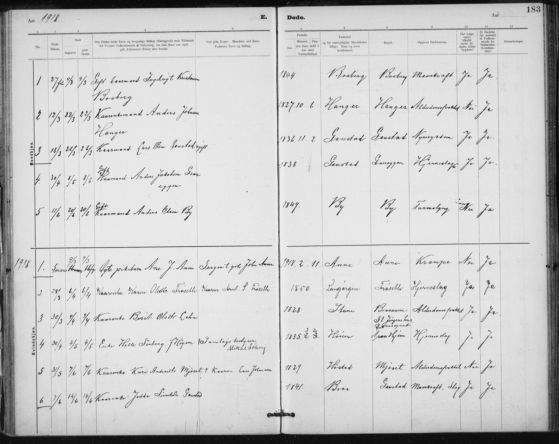 Ministerialprotokoller, klokkerbøker og fødselsregistre - Sør-Trøndelag, AV/SAT-A-1456/612/L0381: Parish register (official) no. 612A13, 1907-1923, p. 183