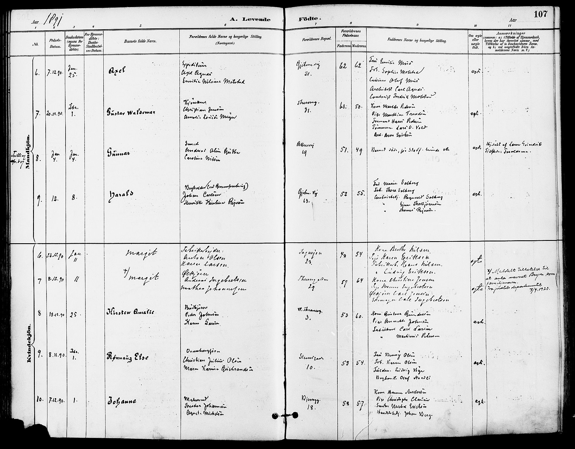 Gamle Aker prestekontor Kirkebøker, AV/SAO-A-10617a/F/L0008: Parish register (official) no. 8, 1887-1896, p. 107