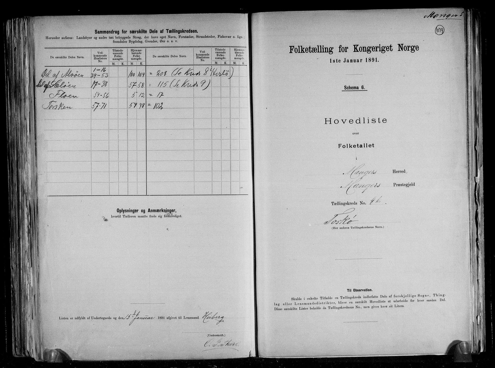 RA, 1891 census for 1261 Manger, 1891, p. 30