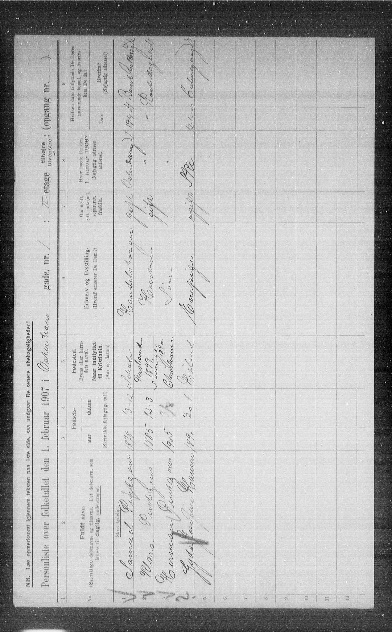 OBA, Municipal Census 1907 for Kristiania, 1907, p. 39611